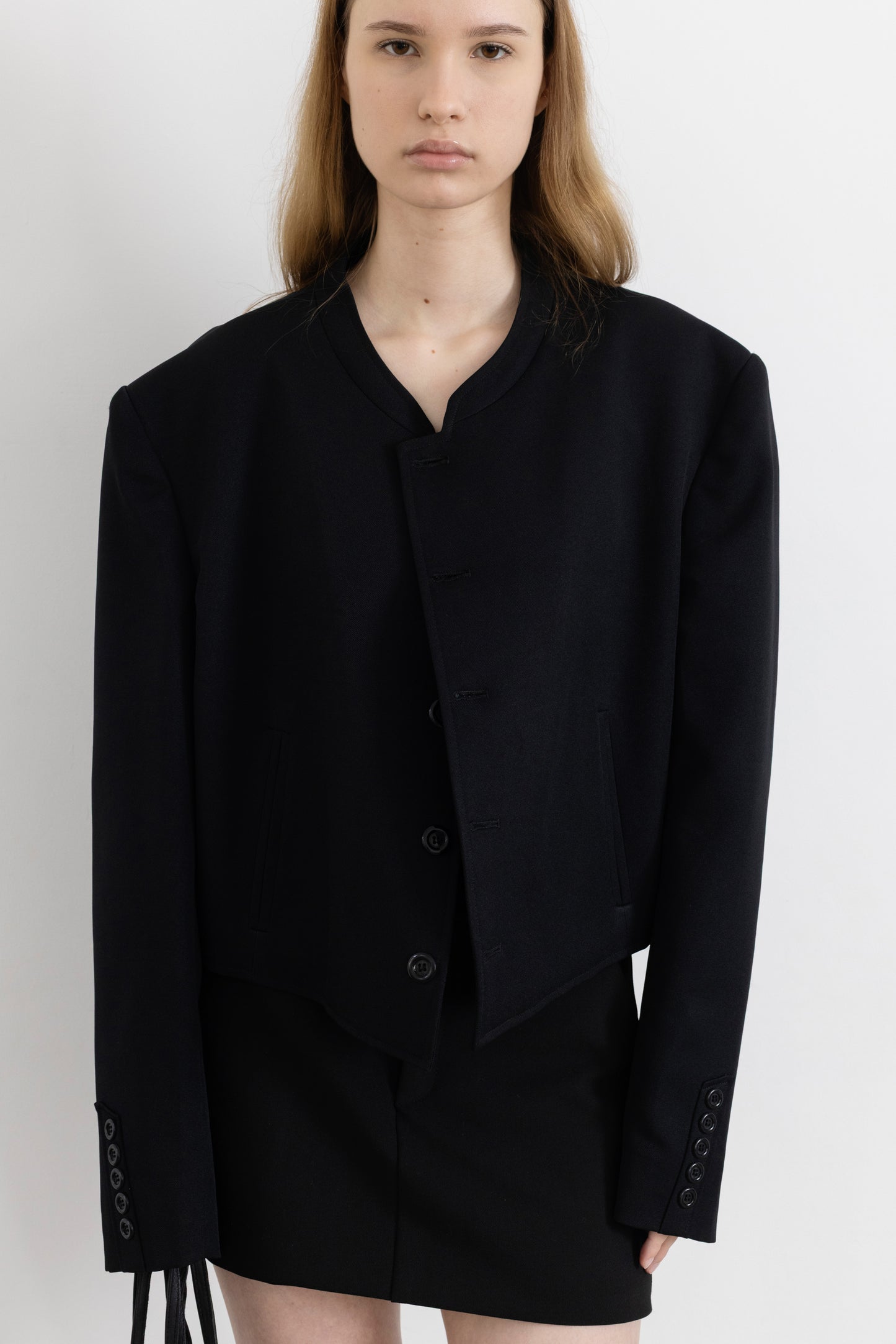Vintage Black Mandarin Collar Cropped Blazer