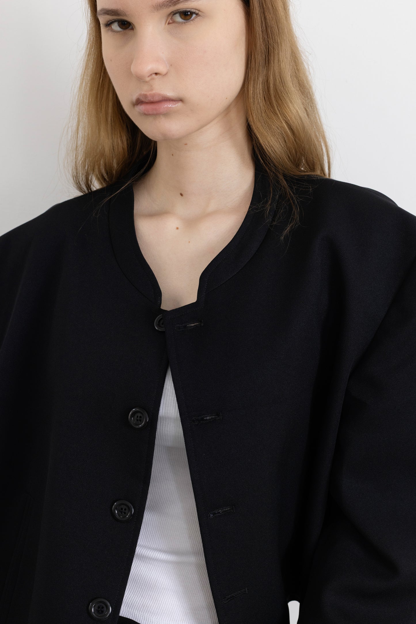 Vintage Black Mandarin Collar Cropped Blazer