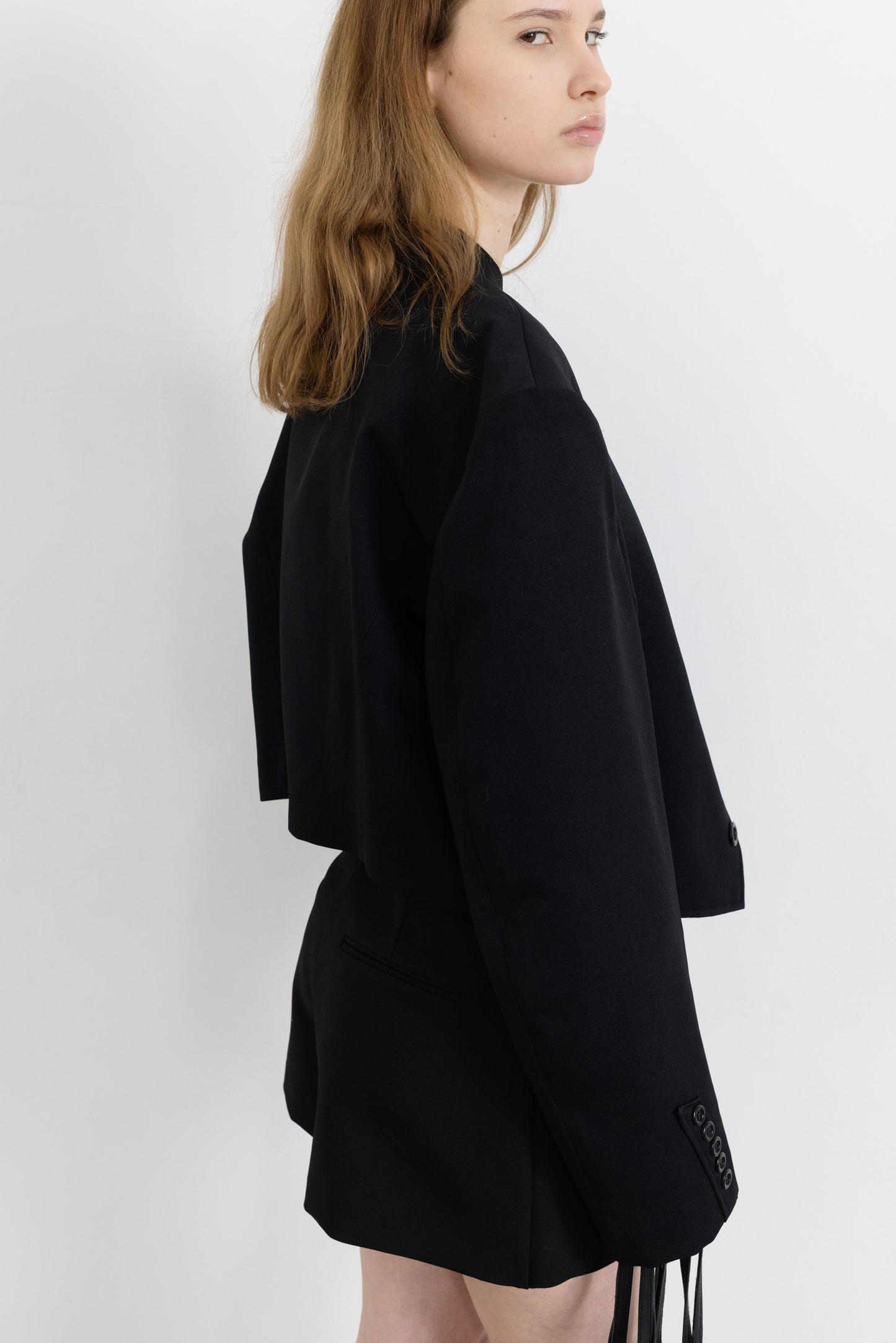 Vintage Black Mandarin Collar Cropped Blazer