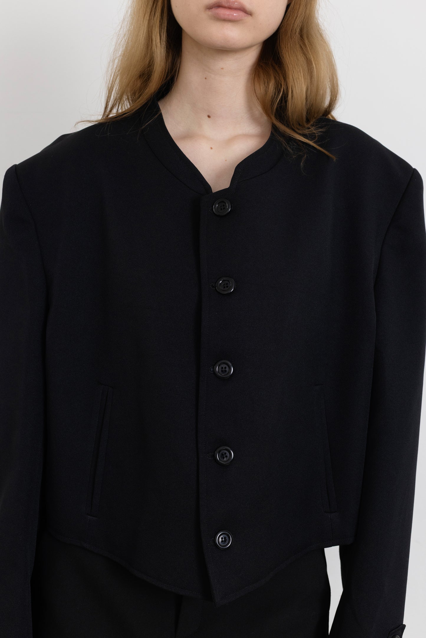 Vintage Black Mandarin Collar Cropped Blazer
