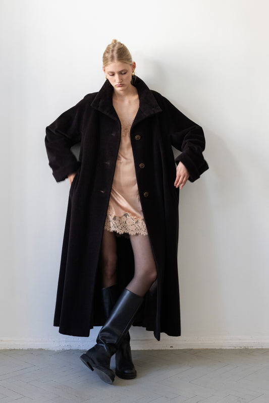 Vintage Aubergine Cashmere Angora Wool Coat
