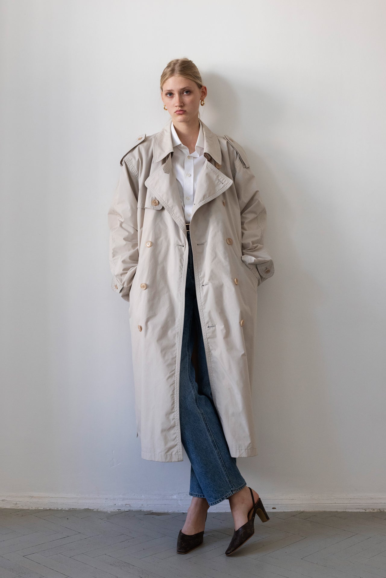 Vintage Beige Oversized Trench Coat