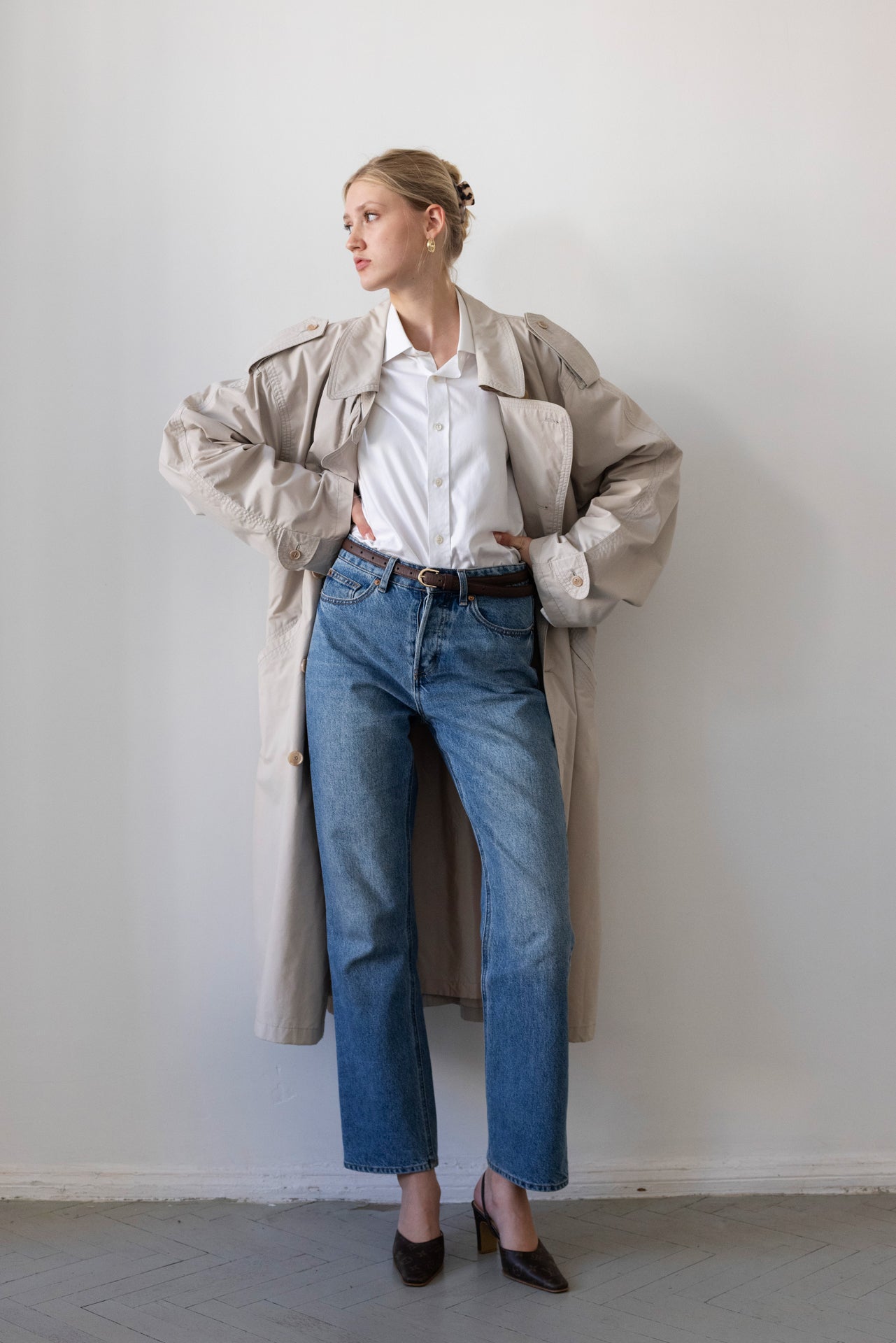 Vintage Beige Oversized Trench Coat