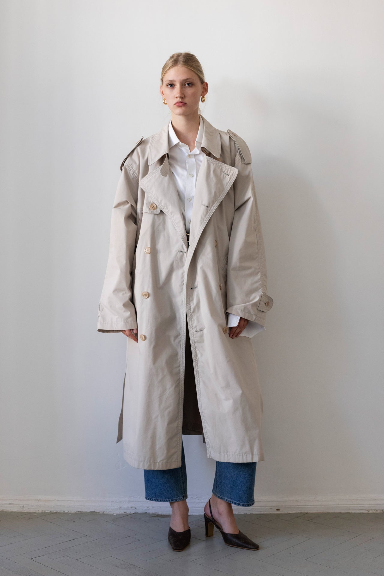 Vintage Beige Oversized Trench Coat