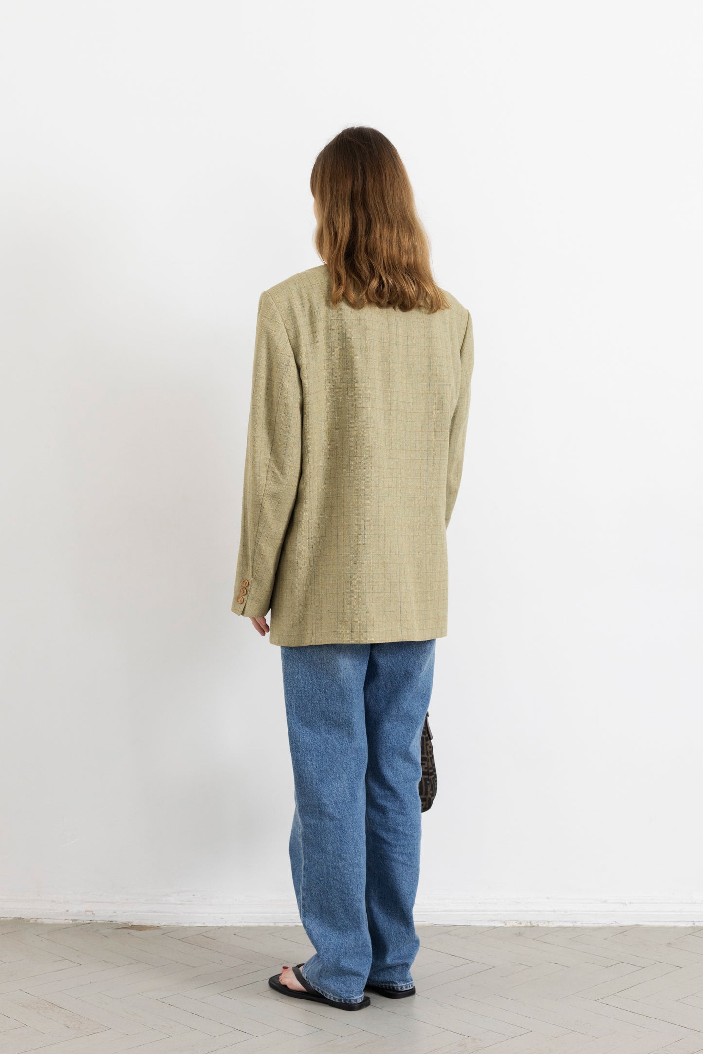 Vintage Beige Check Wool Silk Blazer