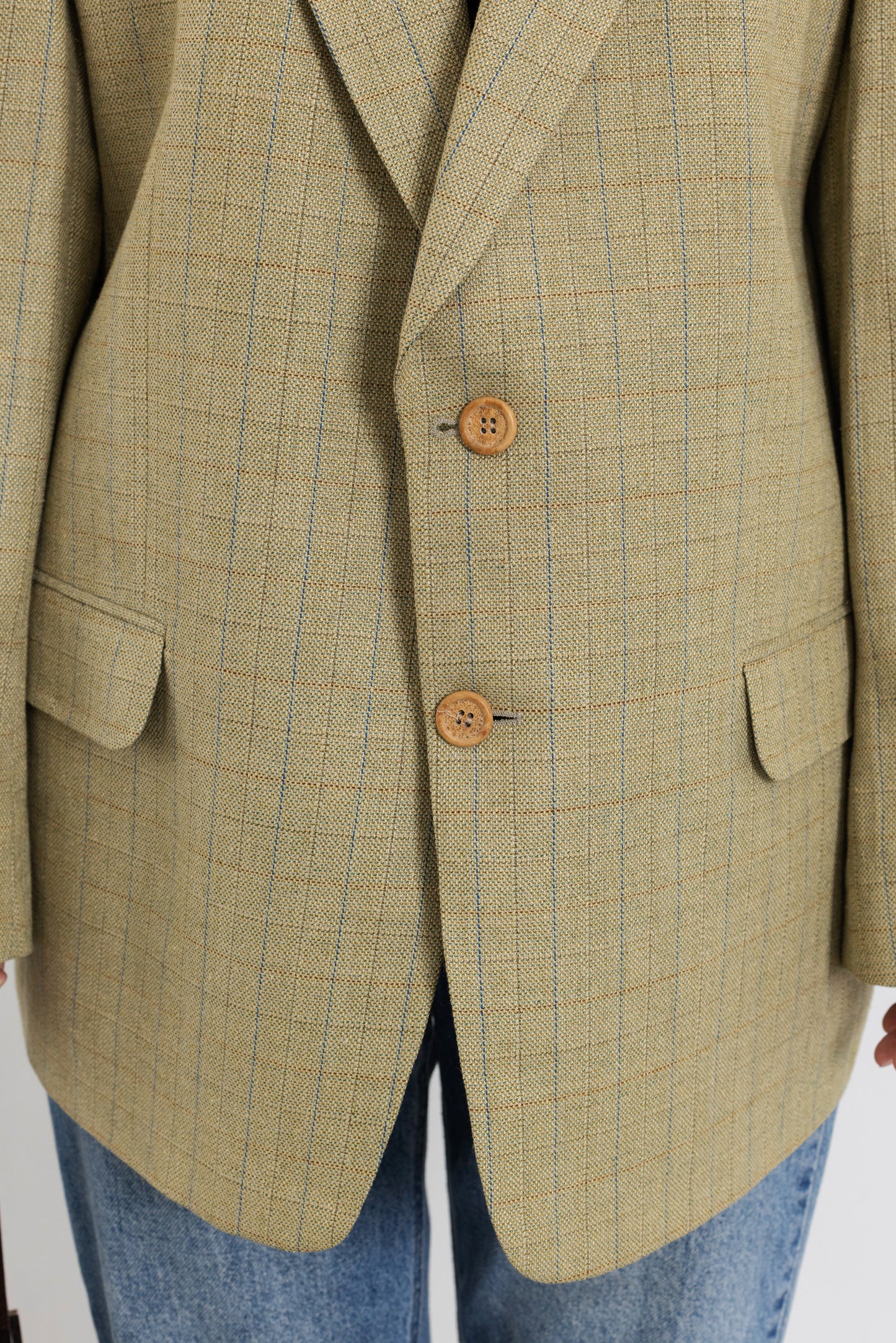 Vintage Beige Check Wool Silk Blazer