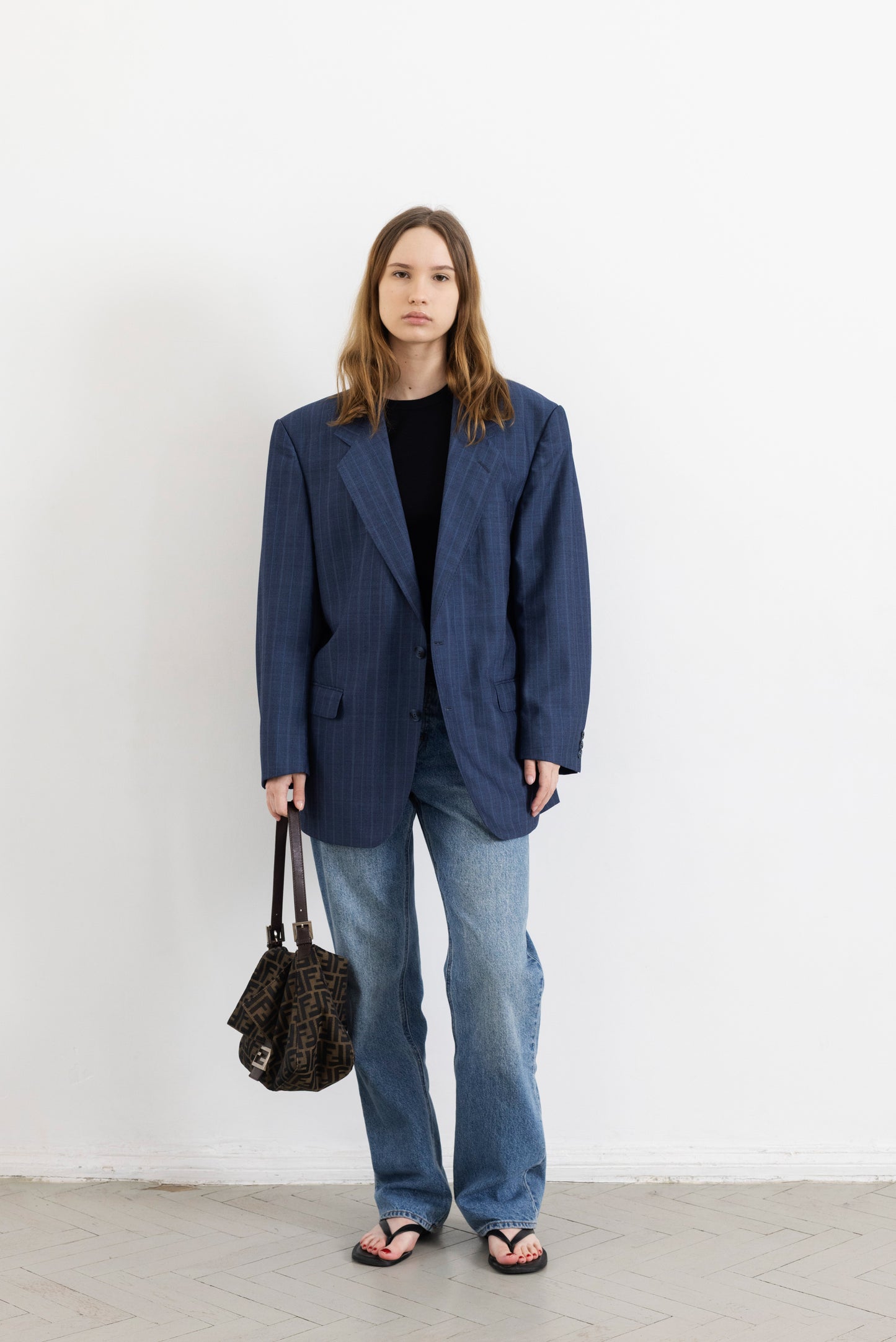 Vintage Blue Striped Wool Blazer