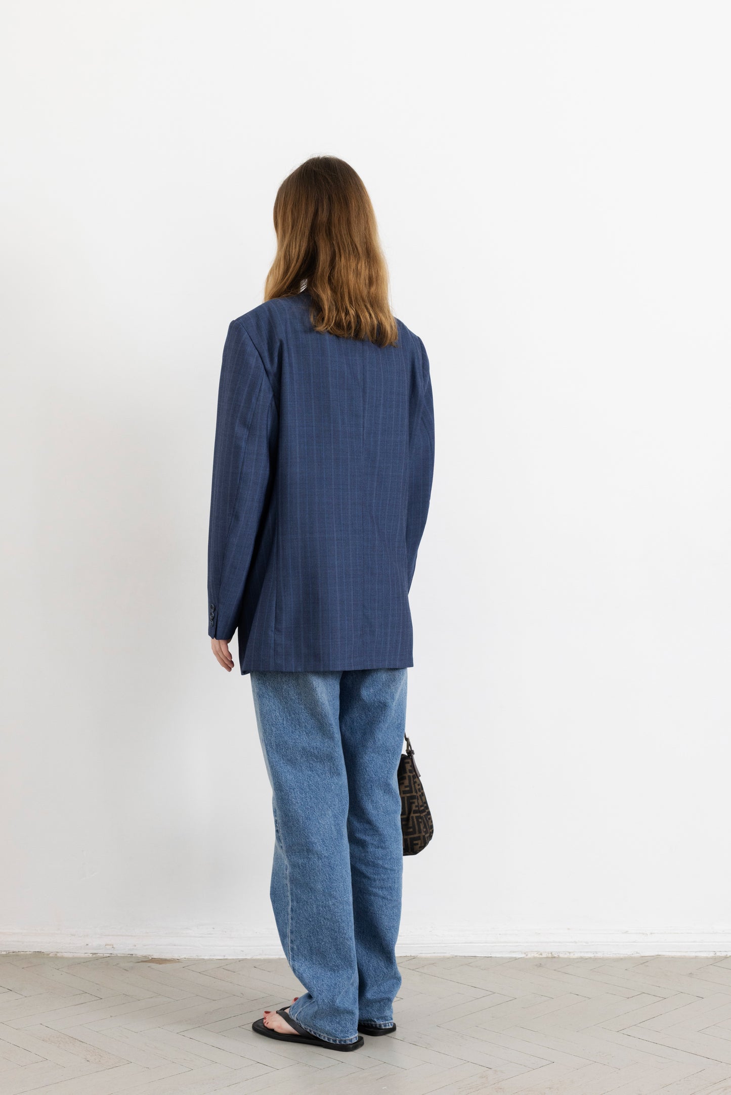 Vintage Blue Striped Wool Blazer