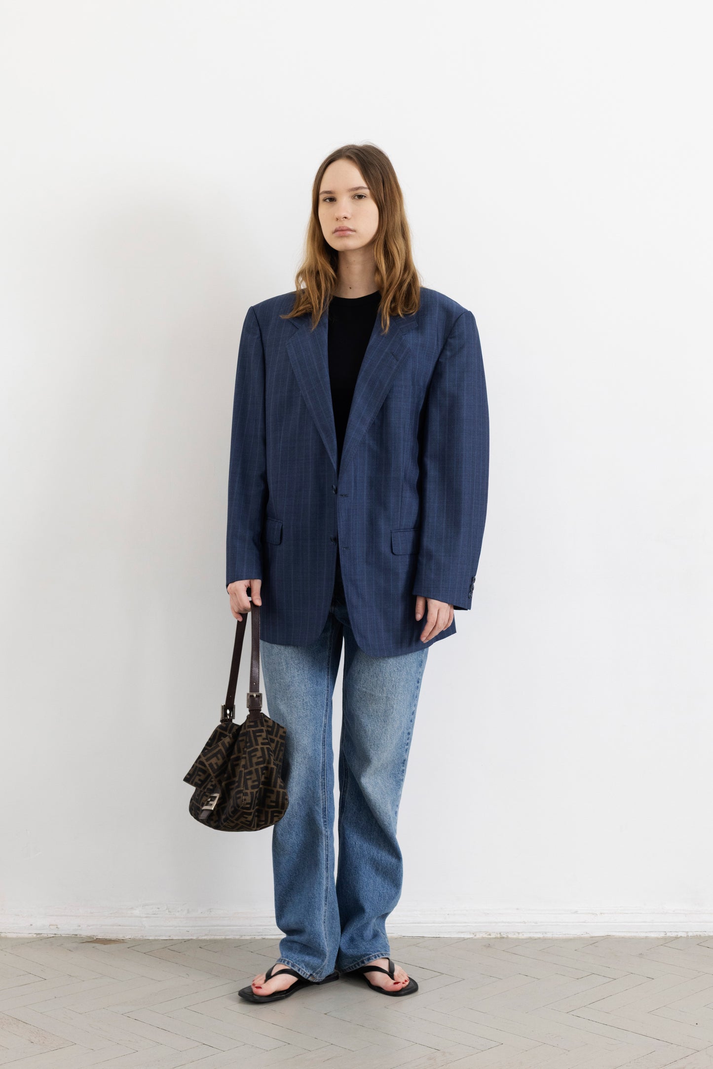 Vintage Blue Striped Wool Blazer
