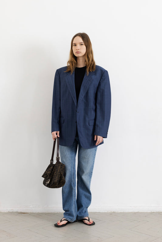 Vintage Blue Striped Wool Blazer