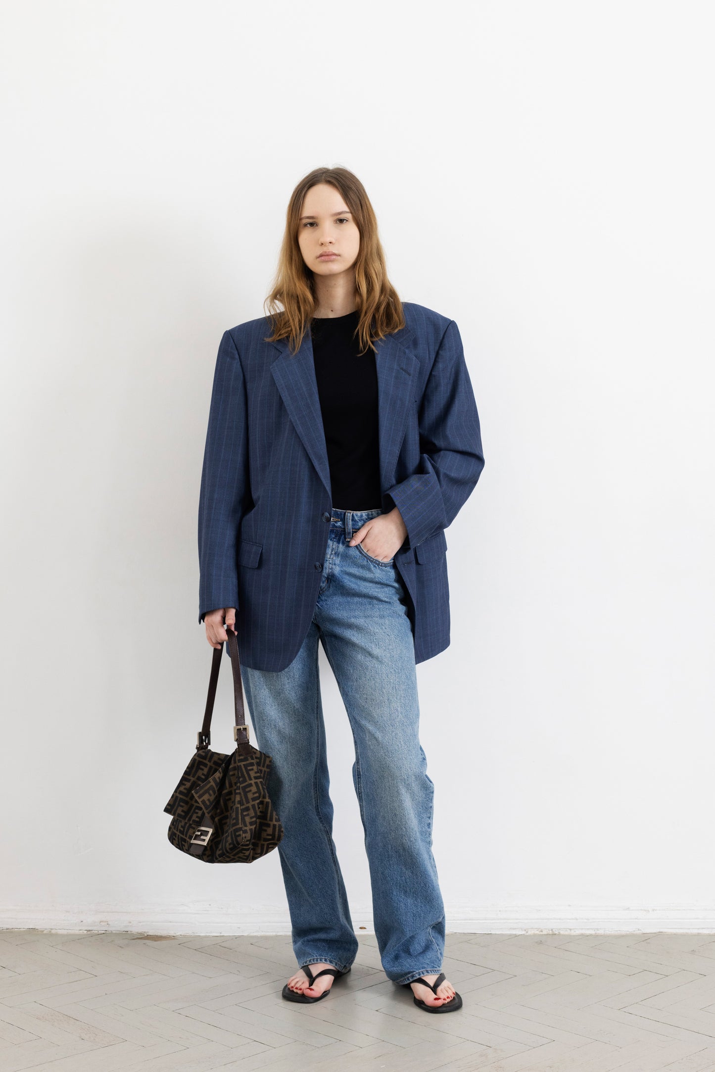 Vintage Blue Striped Wool Blazer