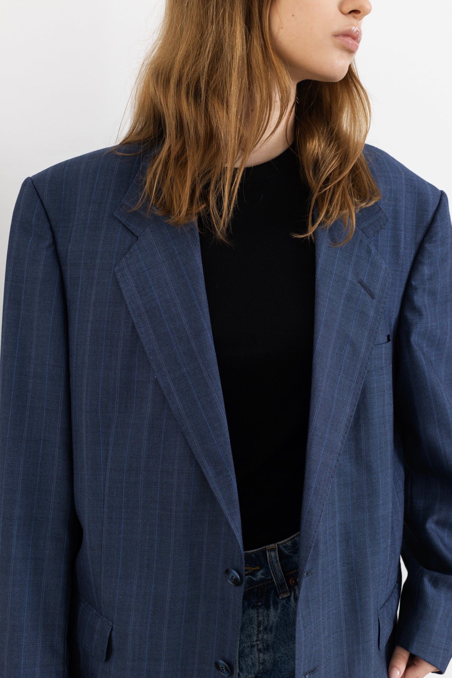 Vintage Blue Striped Wool Blazer