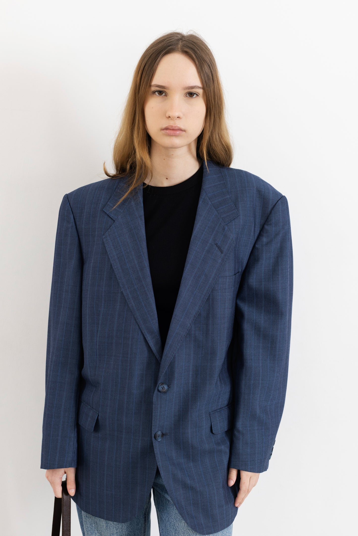 Vintage Blue Striped Wool Blazer