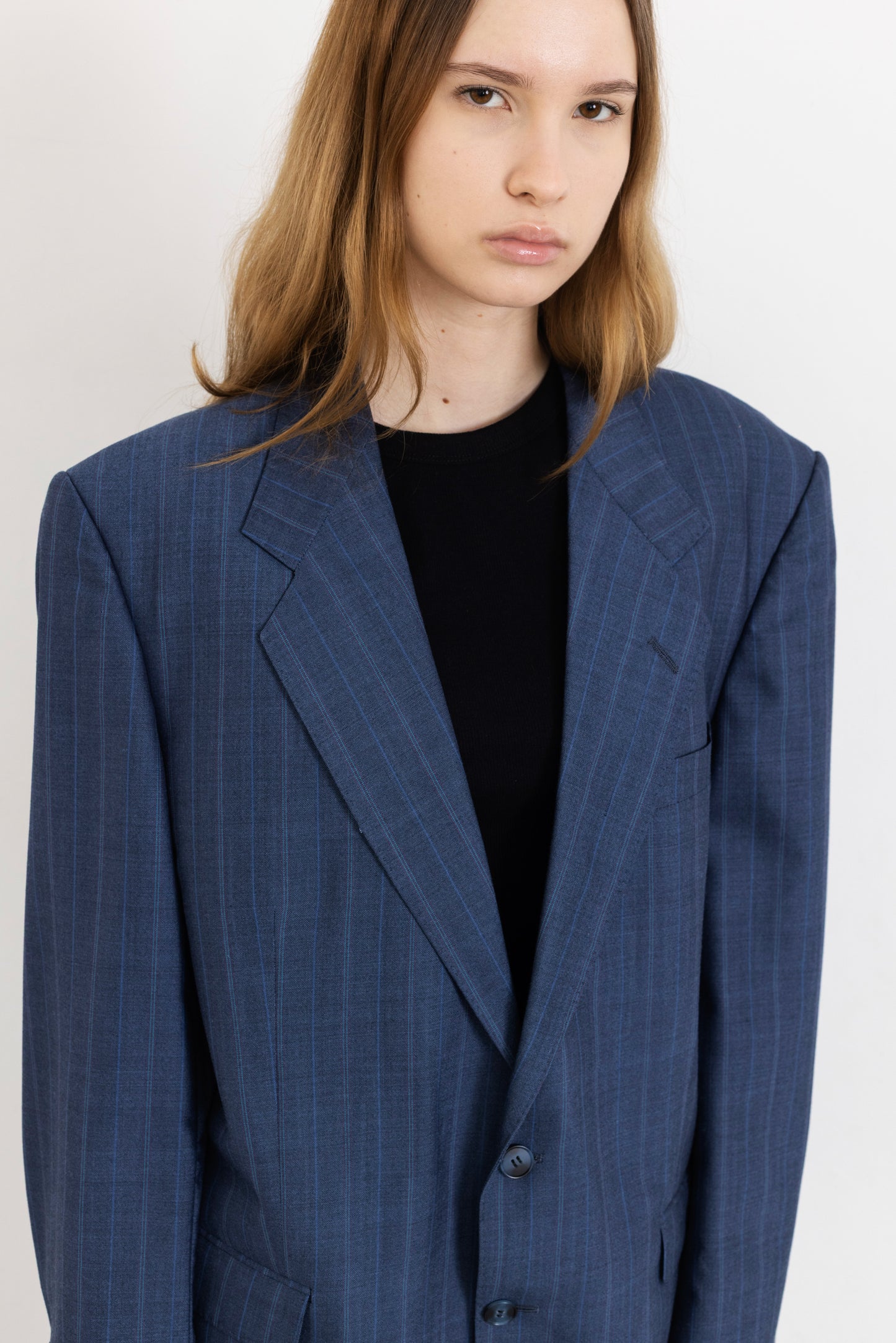 Vintage Blue Striped Wool Blazer