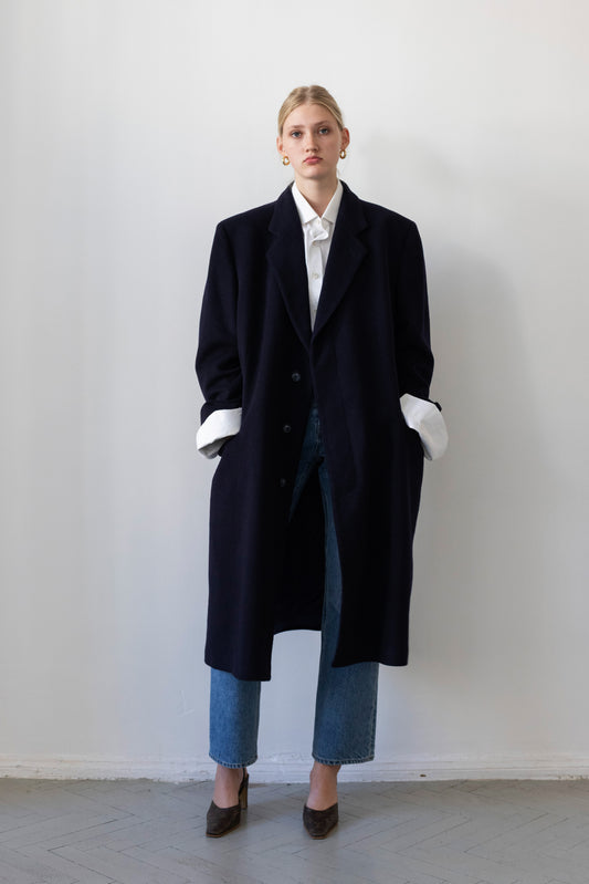 Vintage Navy 100% Cashmere Coat