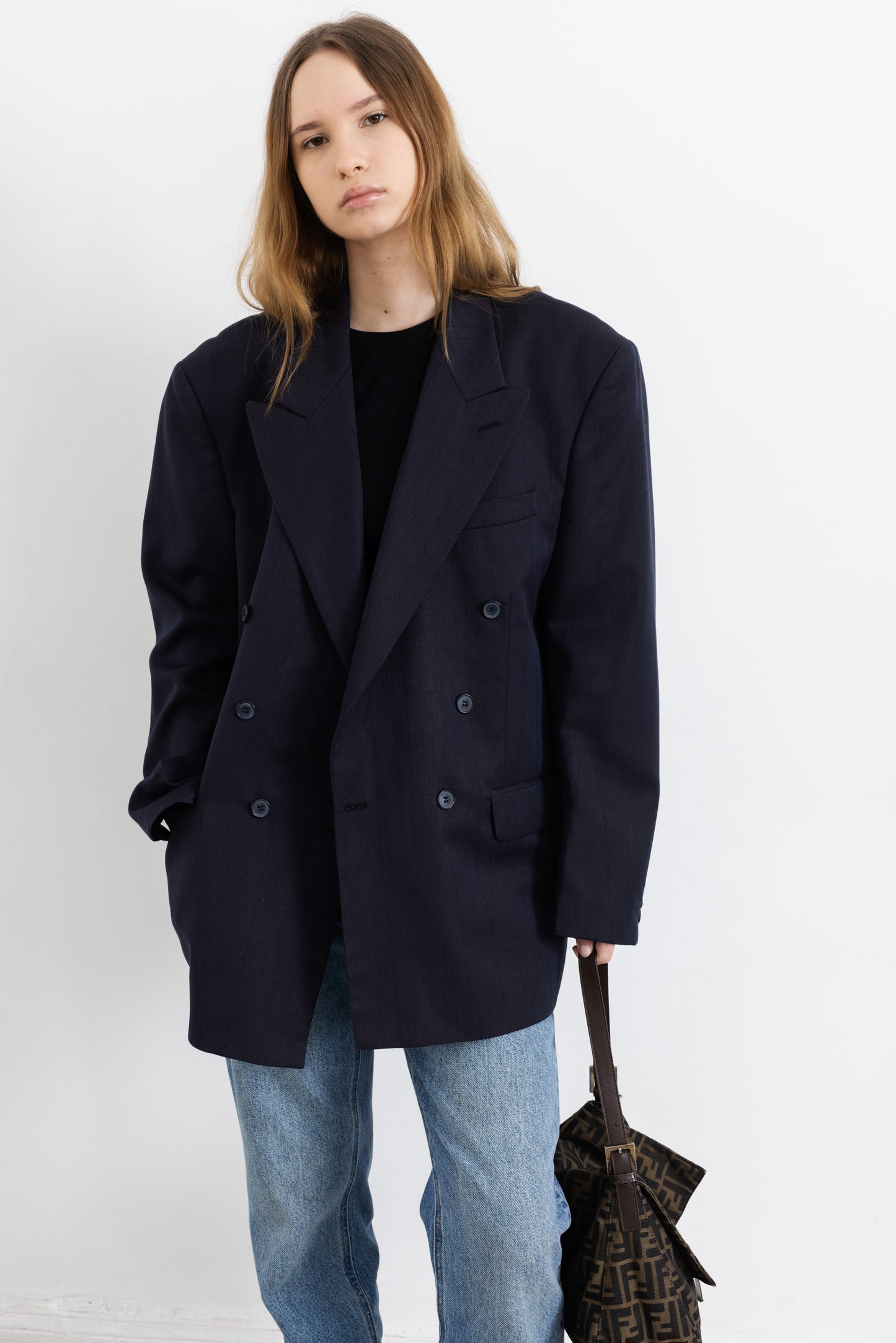 Vintage Navy Purple Striped Wool Blazer