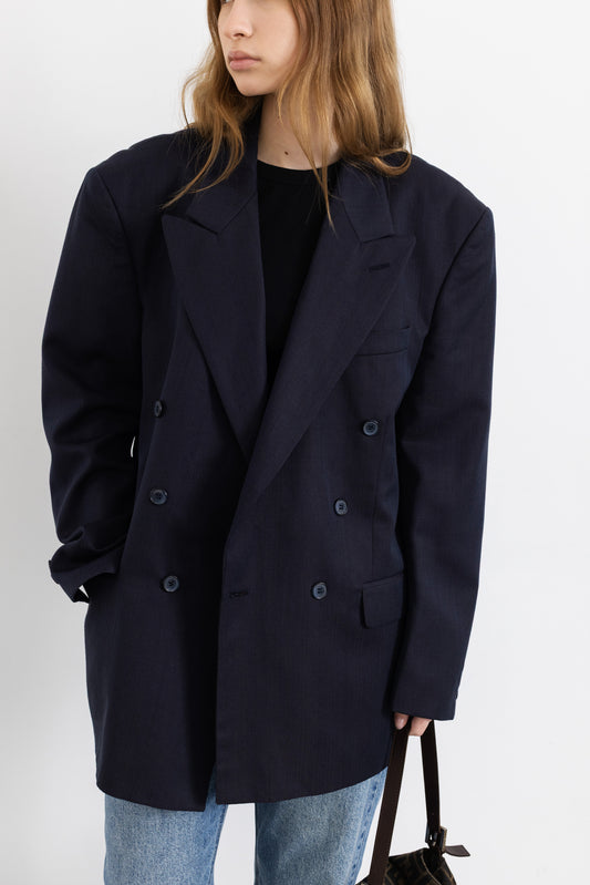 Vintage Navy Purple Striped Wool Blazer