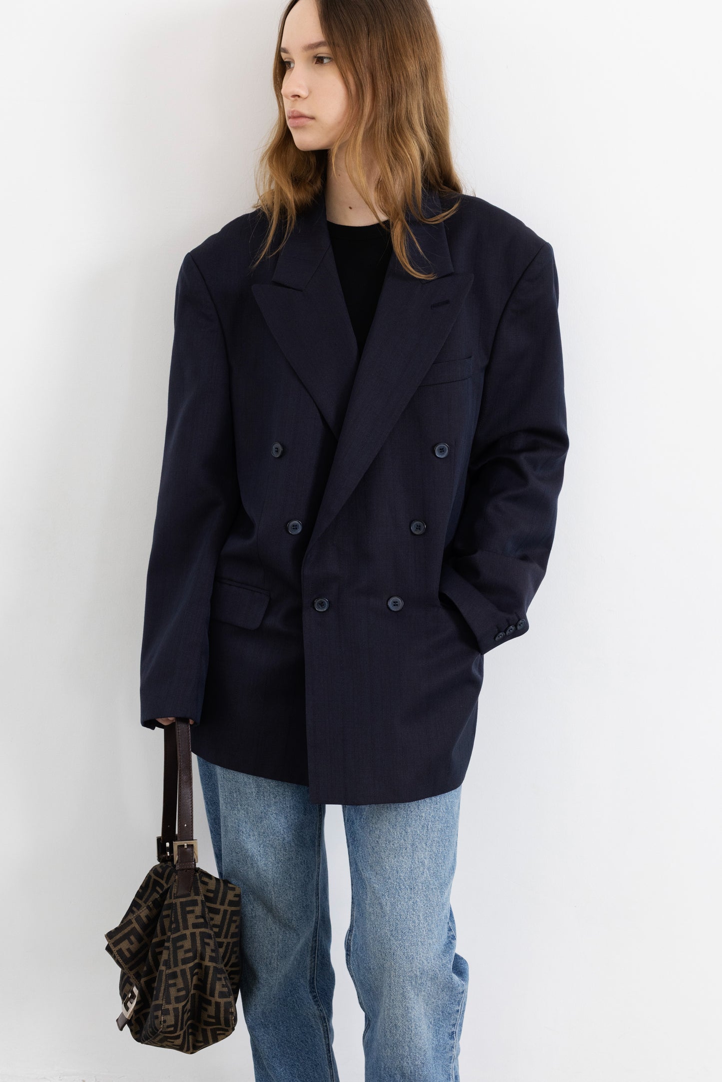 Vintage Navy Purple Striped Wool Blazer