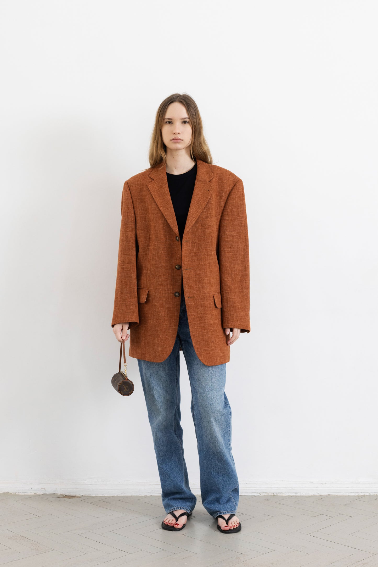 Vintage Terracotta Orange Wool Linen Blazer