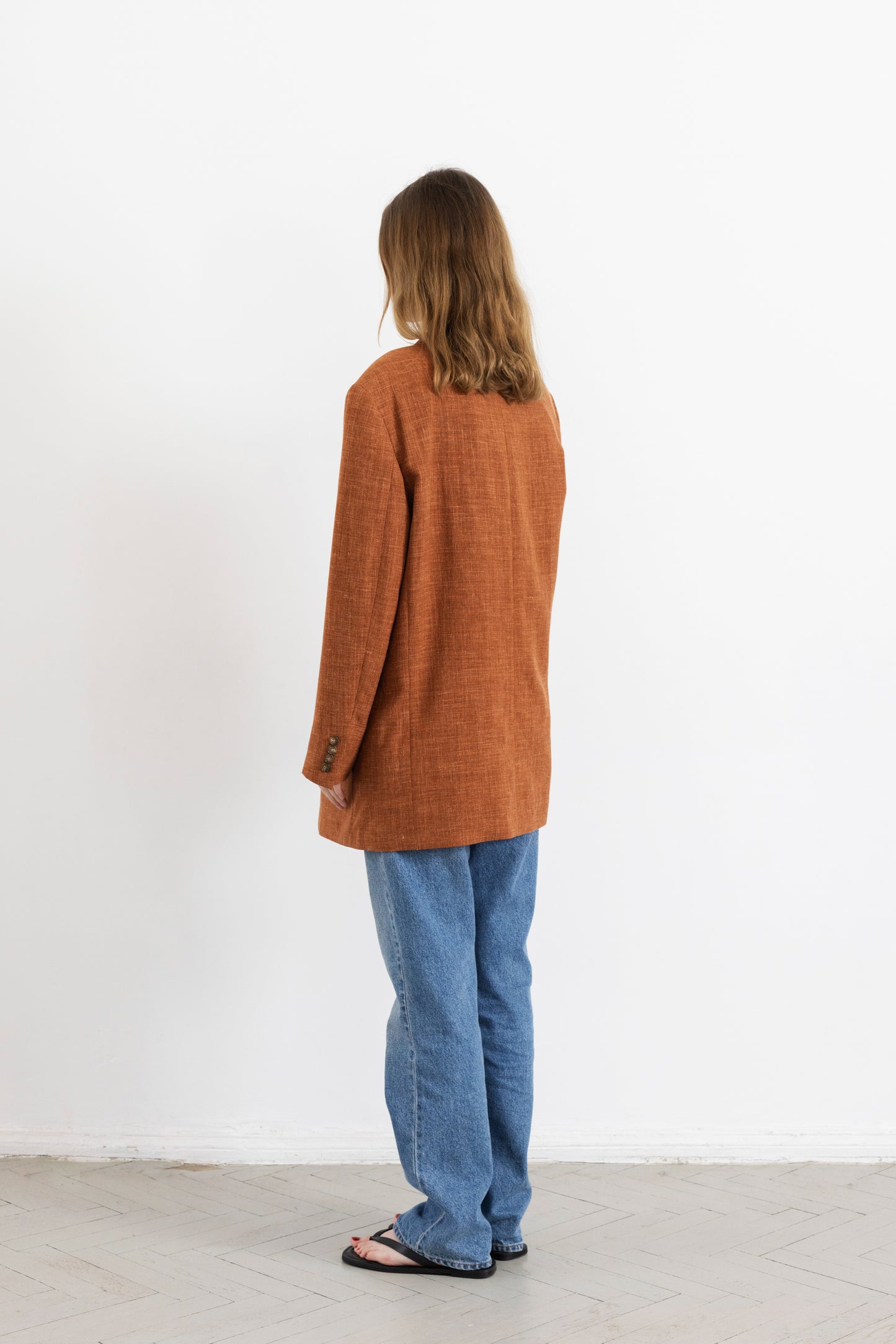 Vintage Terracotta Orange Wool Linen Blazer