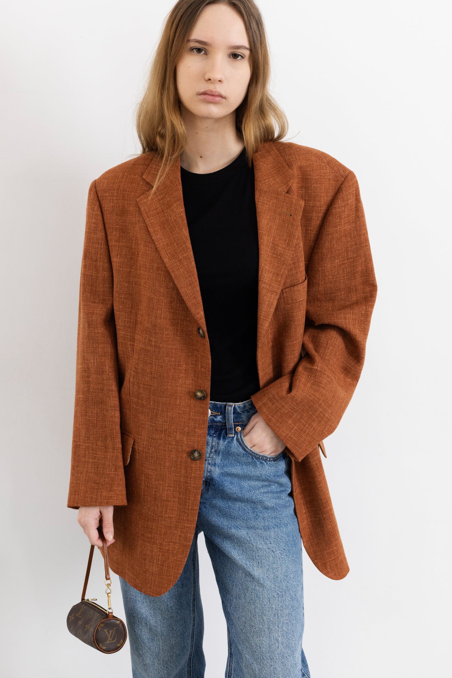 Vintage Terracotta Orange Wool Linen Blazer