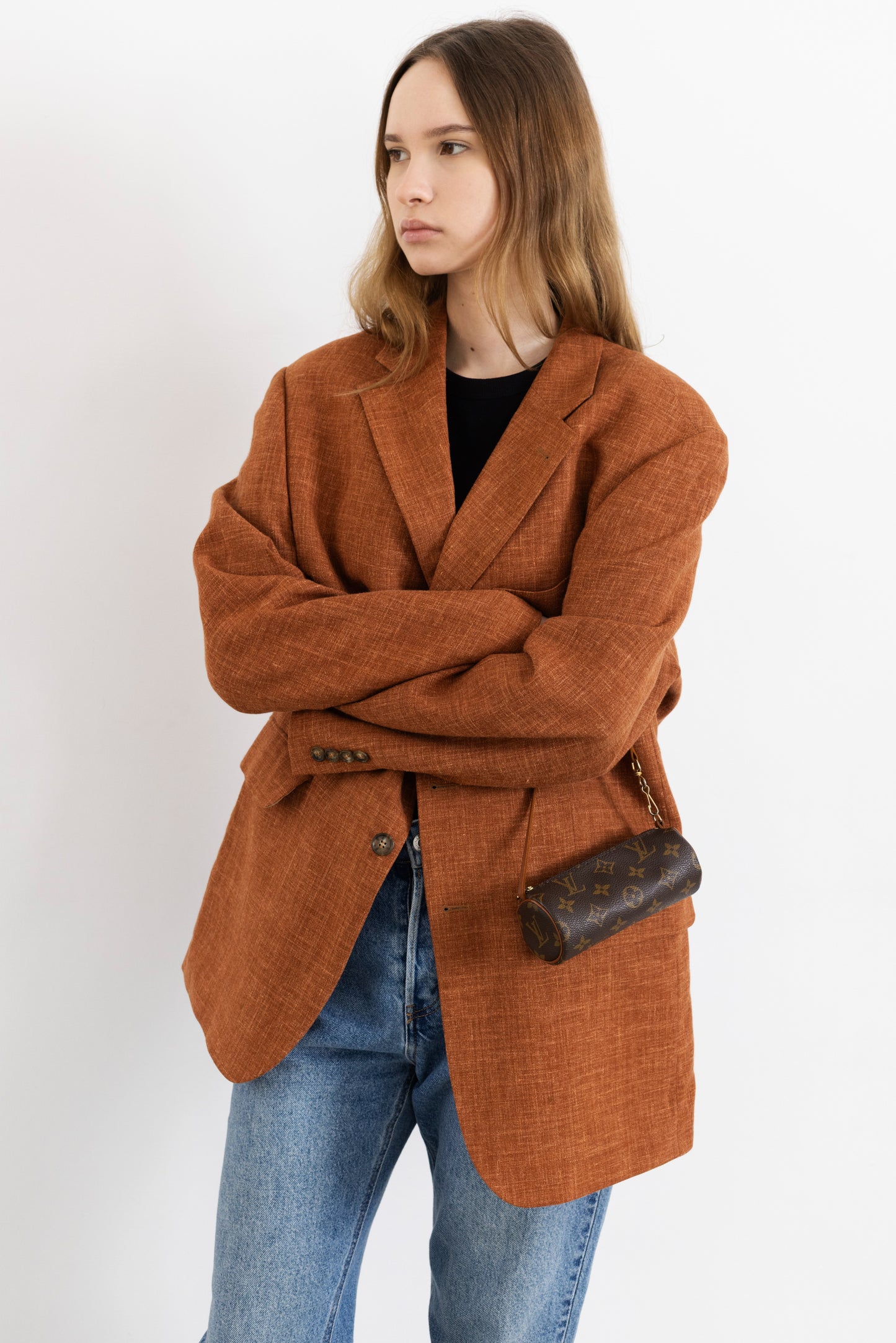 Vintage Terracotta Orange Wool Linen Blazer