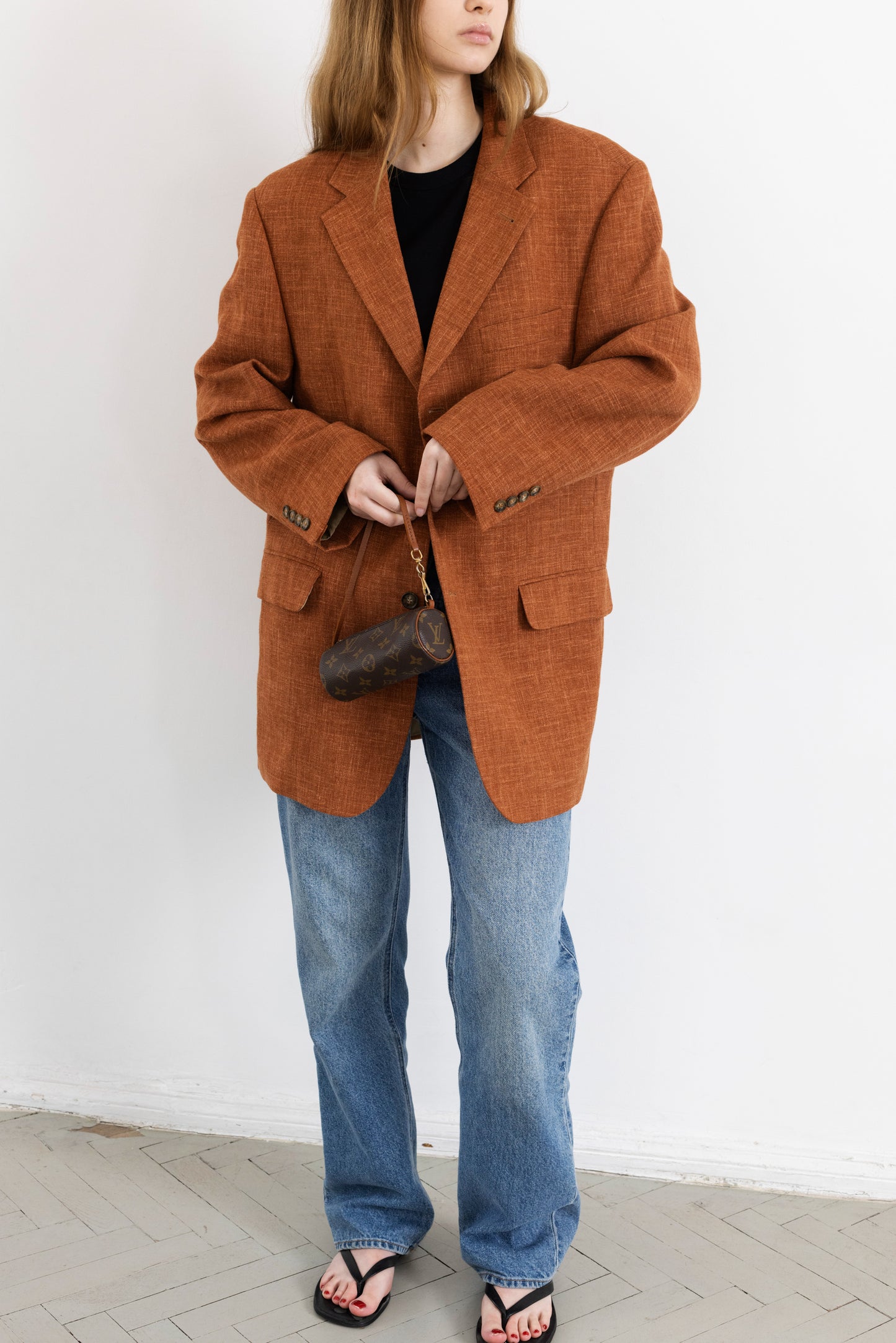 Vintage Terracotta Orange Wool Linen Blazer