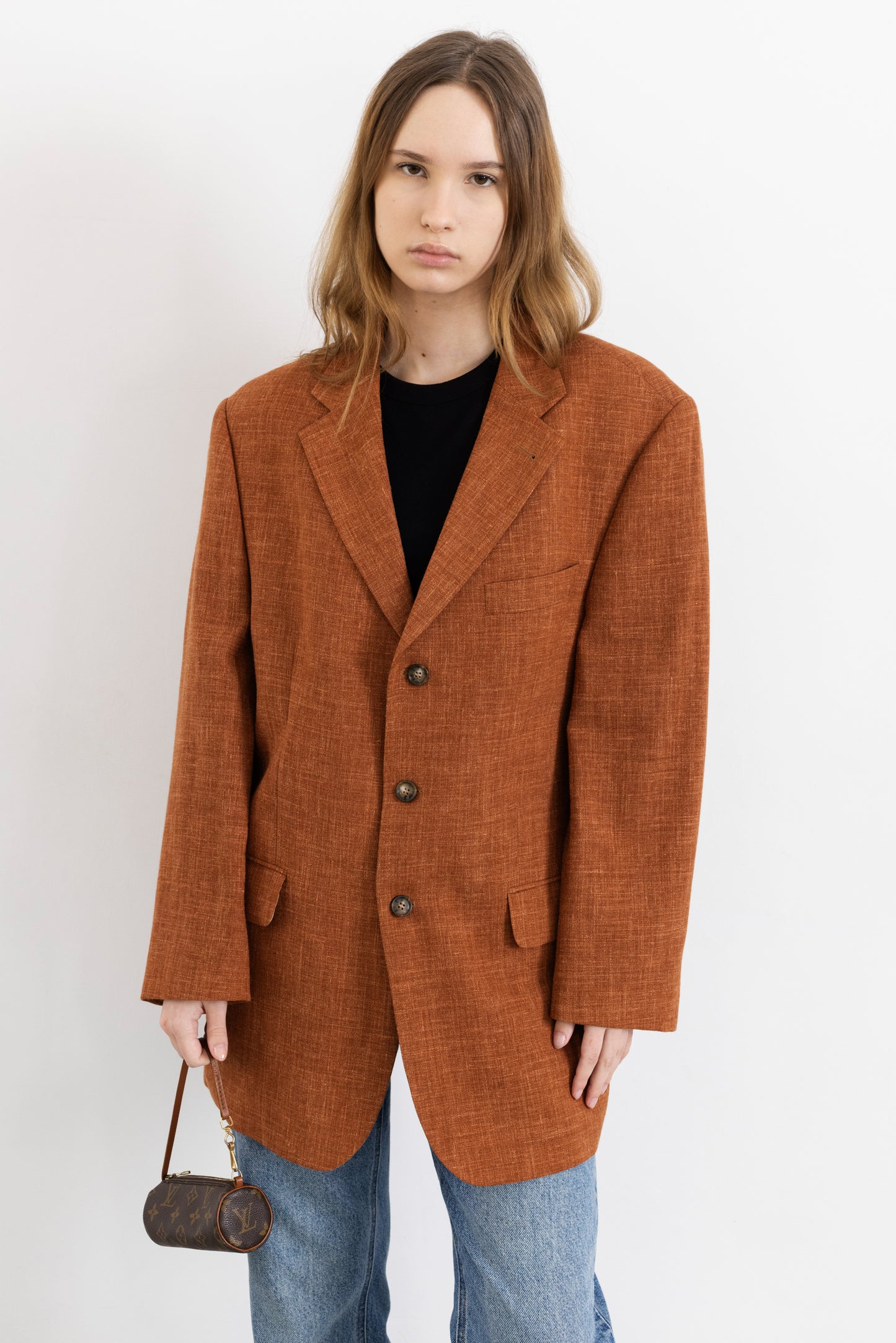 Vintage Terracotta Orange Wool Linen Blazer