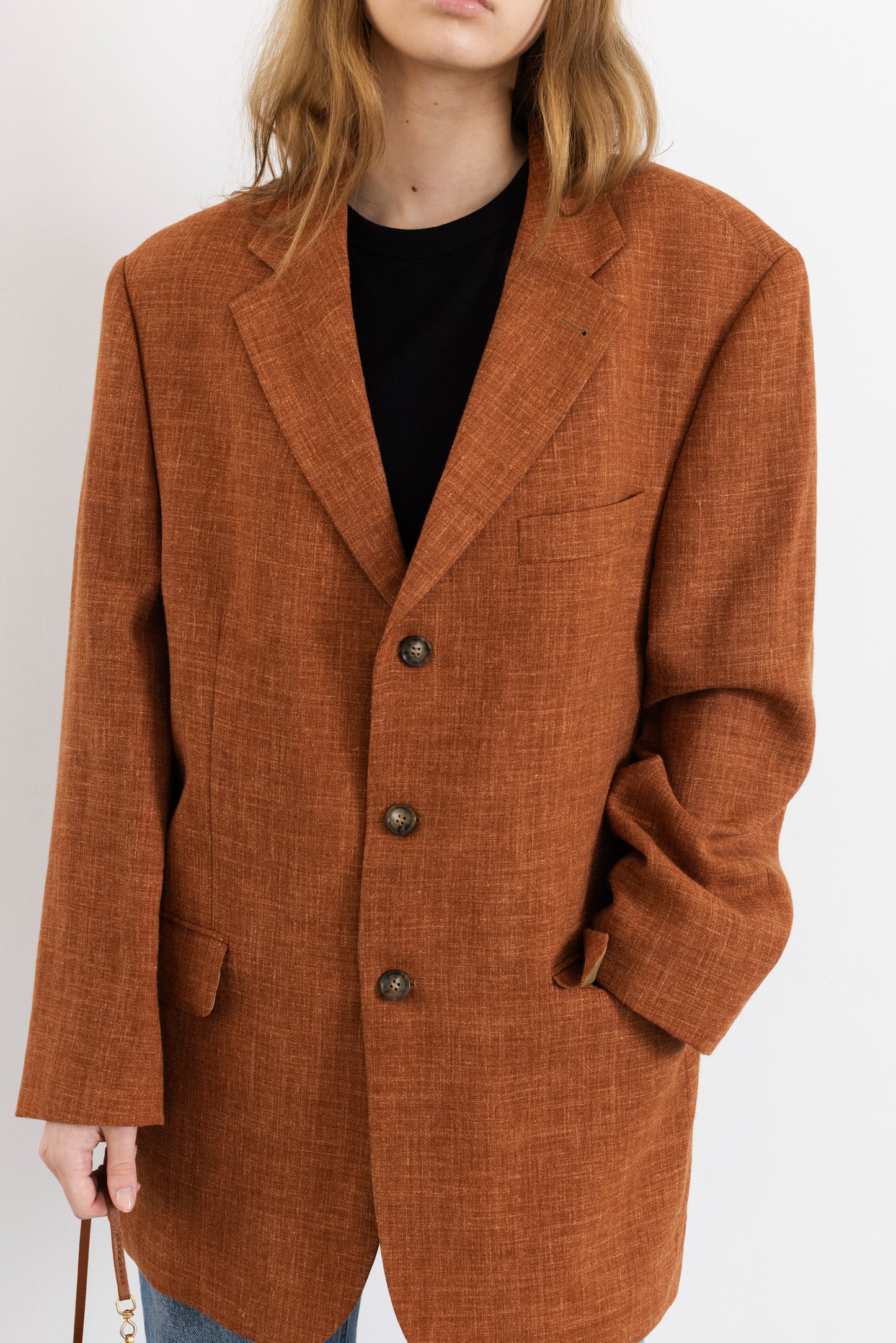 Vintage Terracotta Orange Wool Linen Blazer