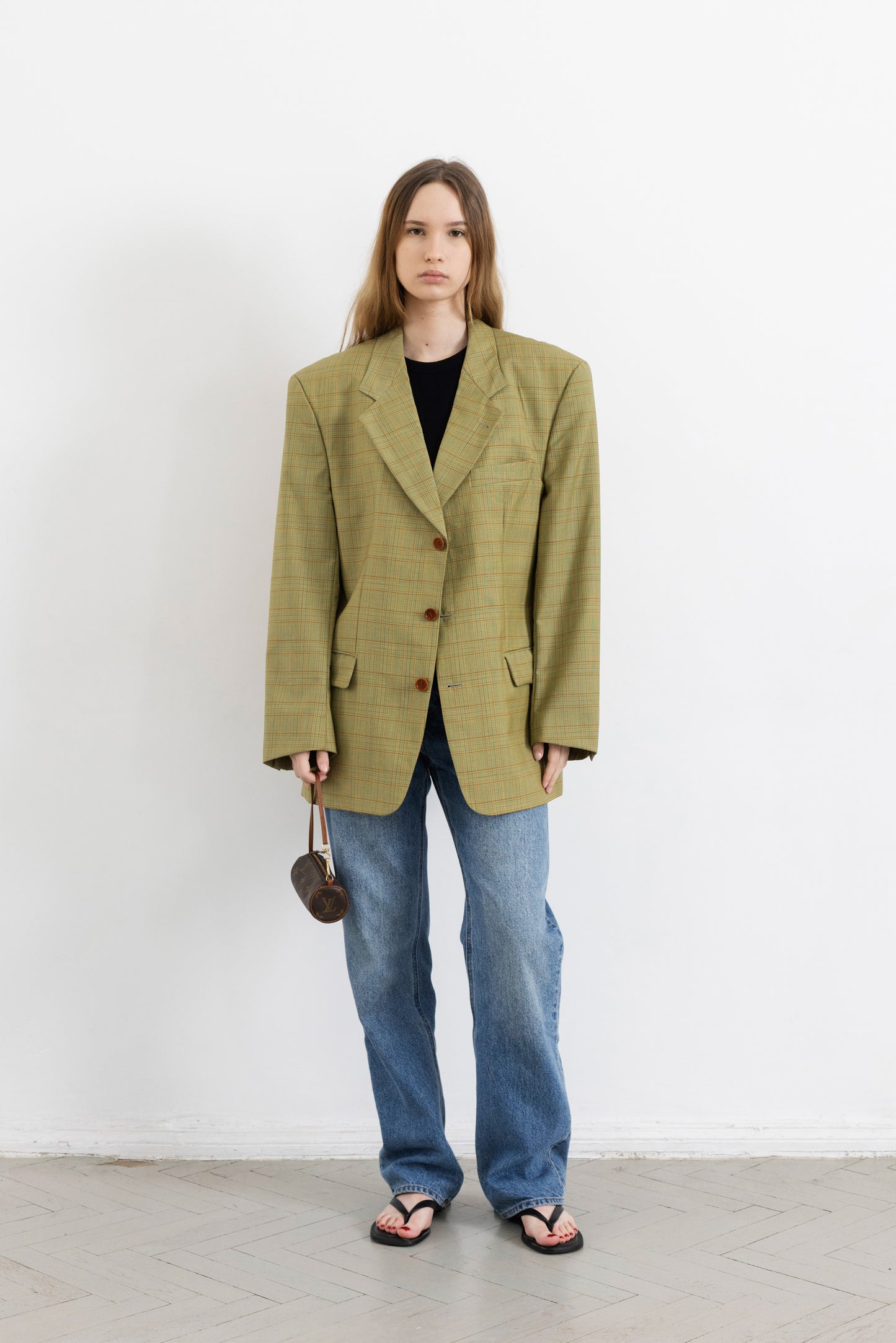 Vintage Hugo Boss Beige Plaid 100% Wool Blazer