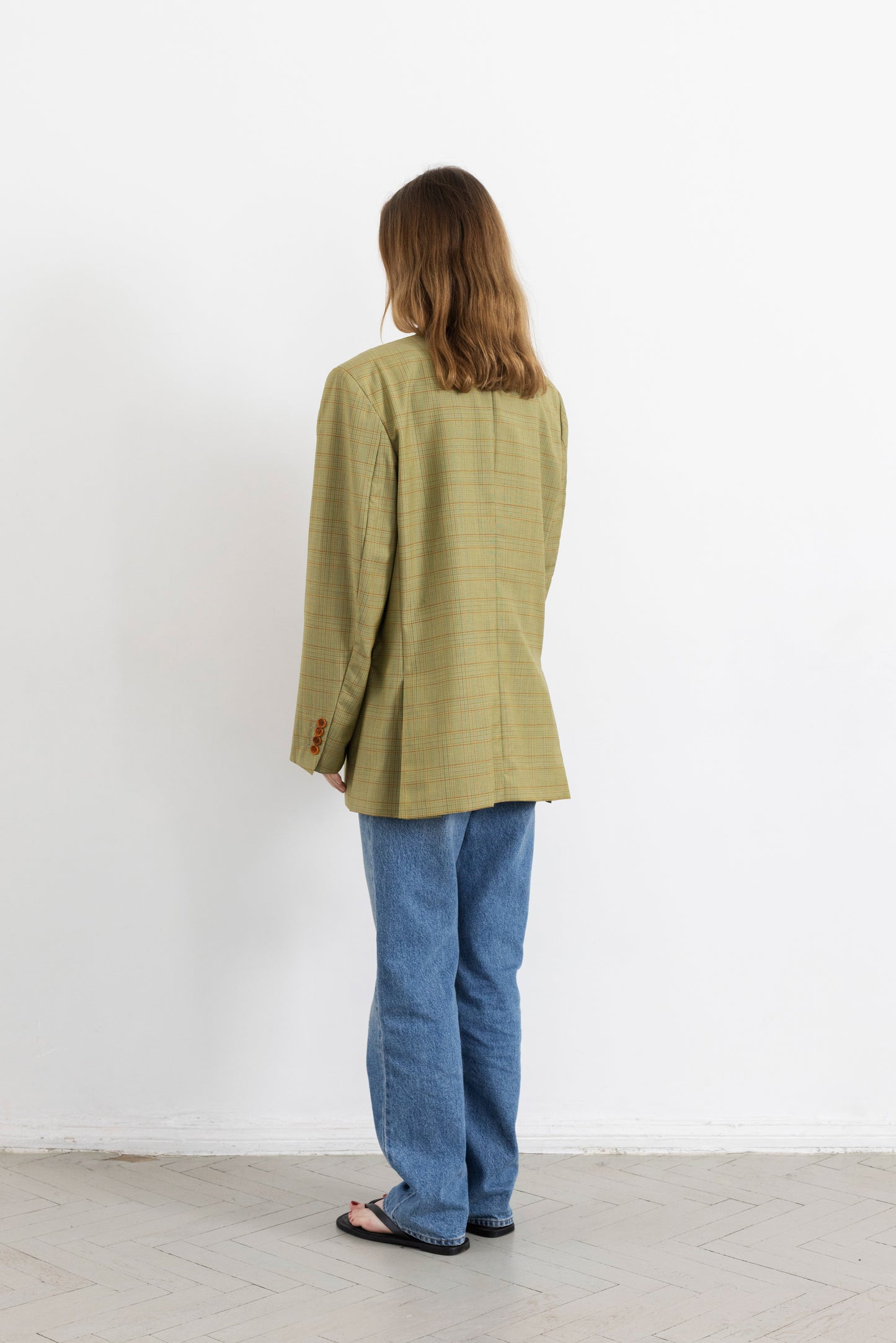 Vintage Hugo Boss Beige Plaid 100% Wool Blazer