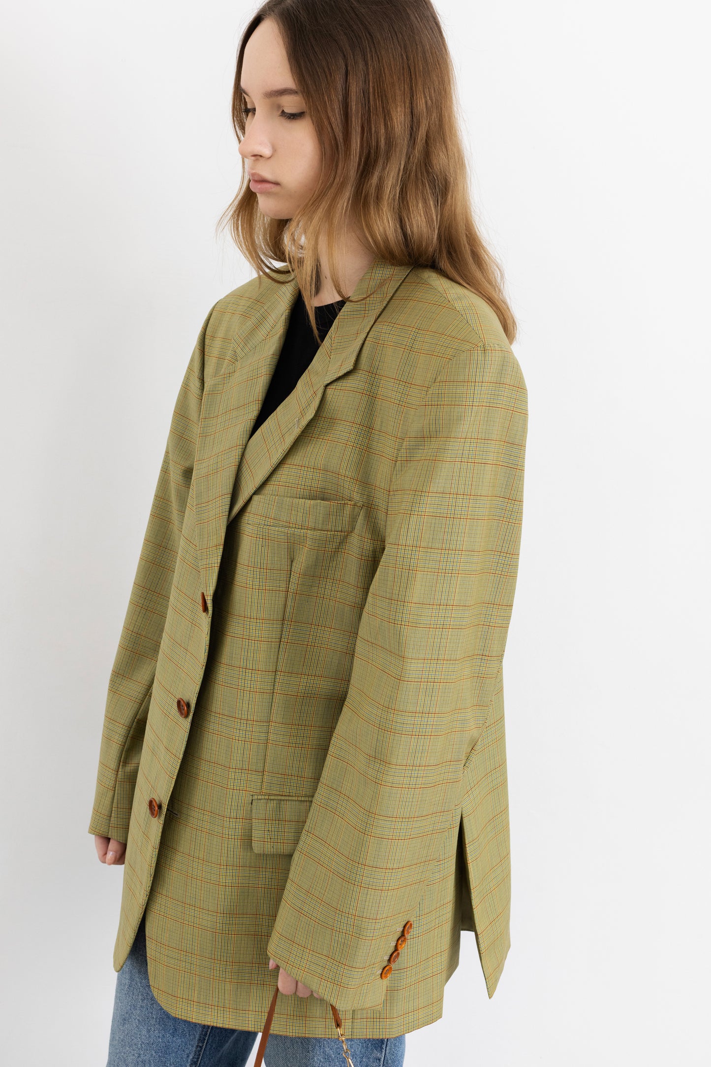 Vintage Hugo Boss Beige Plaid 100% Wool Blazer