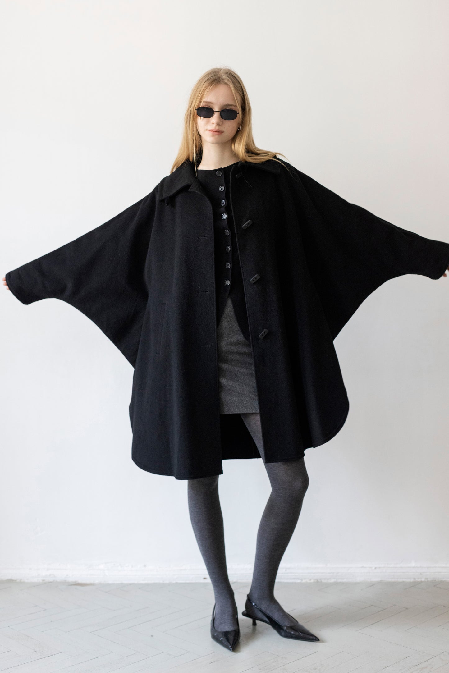 Vintage Black Wool Cape Coat