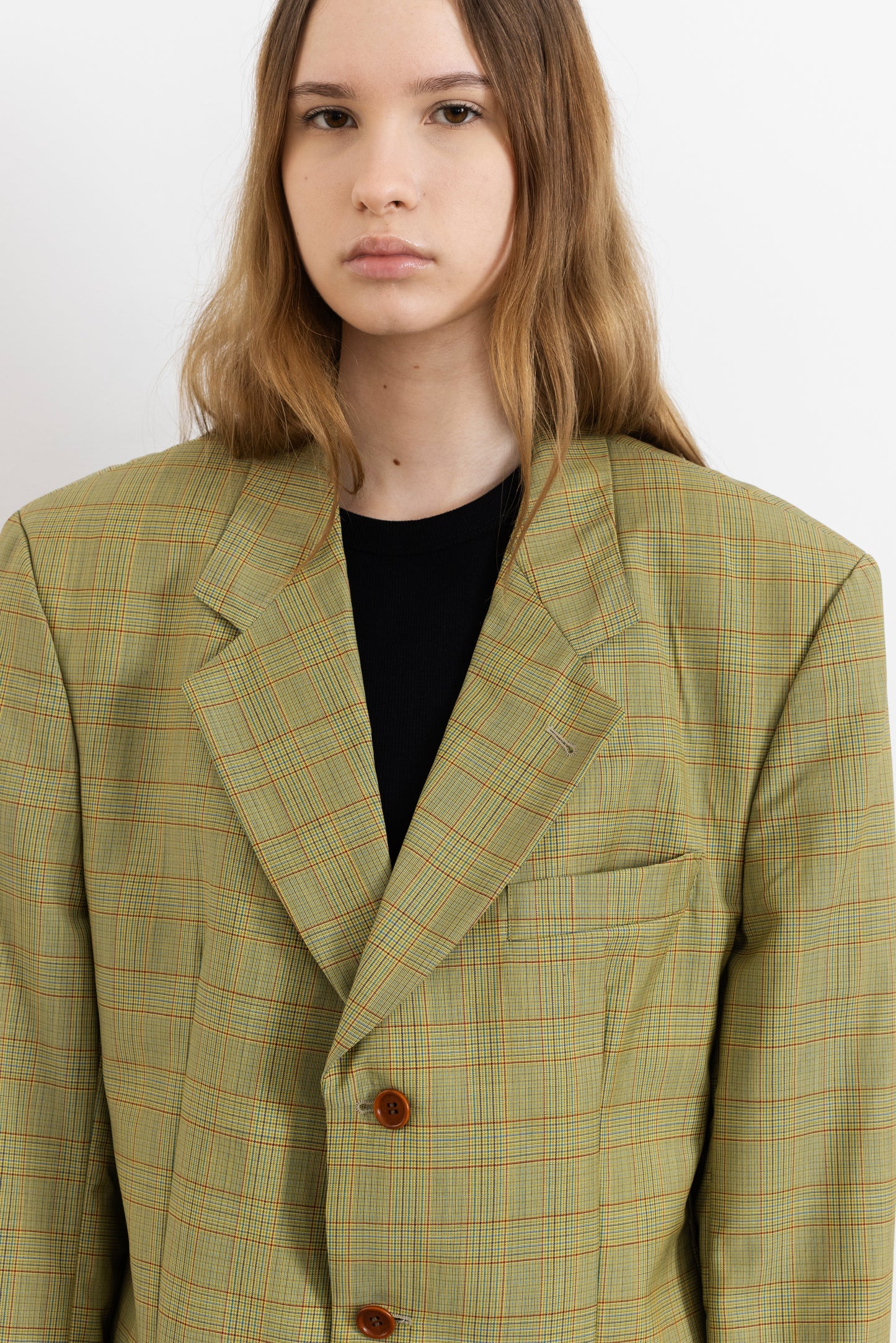Vintage Hugo Boss Beige Plaid 100% Wool Blazer
