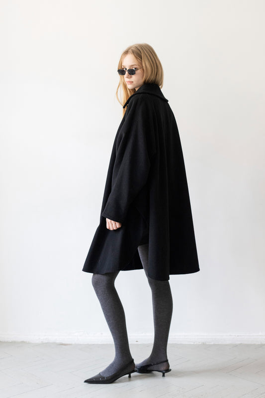 Vintage Black Wool Cape Coat