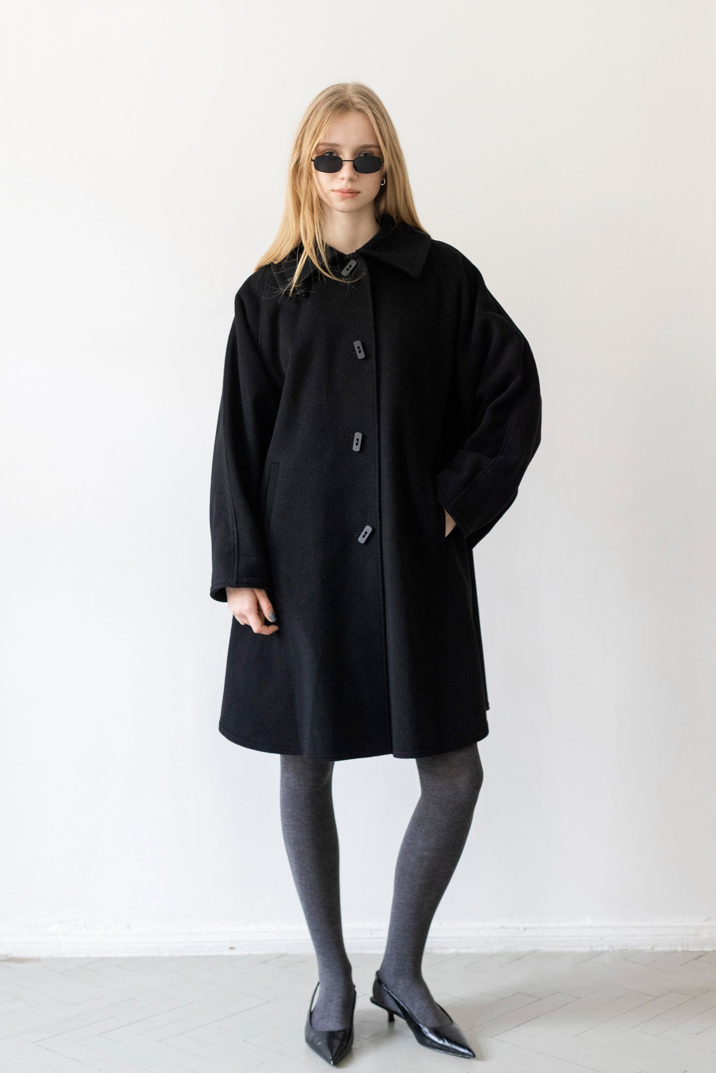 Vintage Black Wool Cape Coat