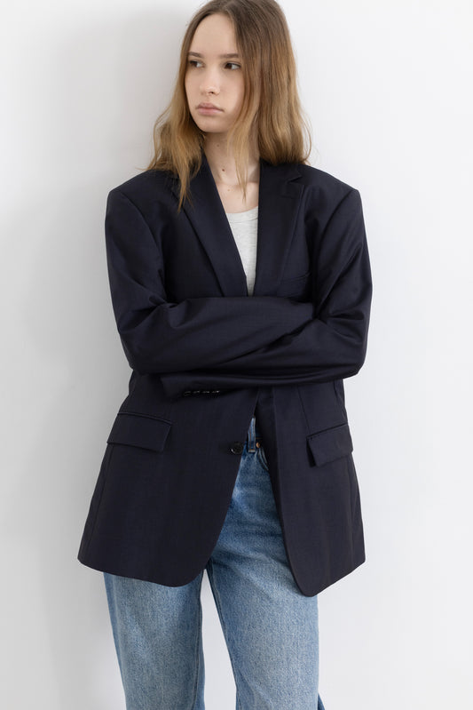 Vintage Hugo Boss Navy 100% Wool Blazer