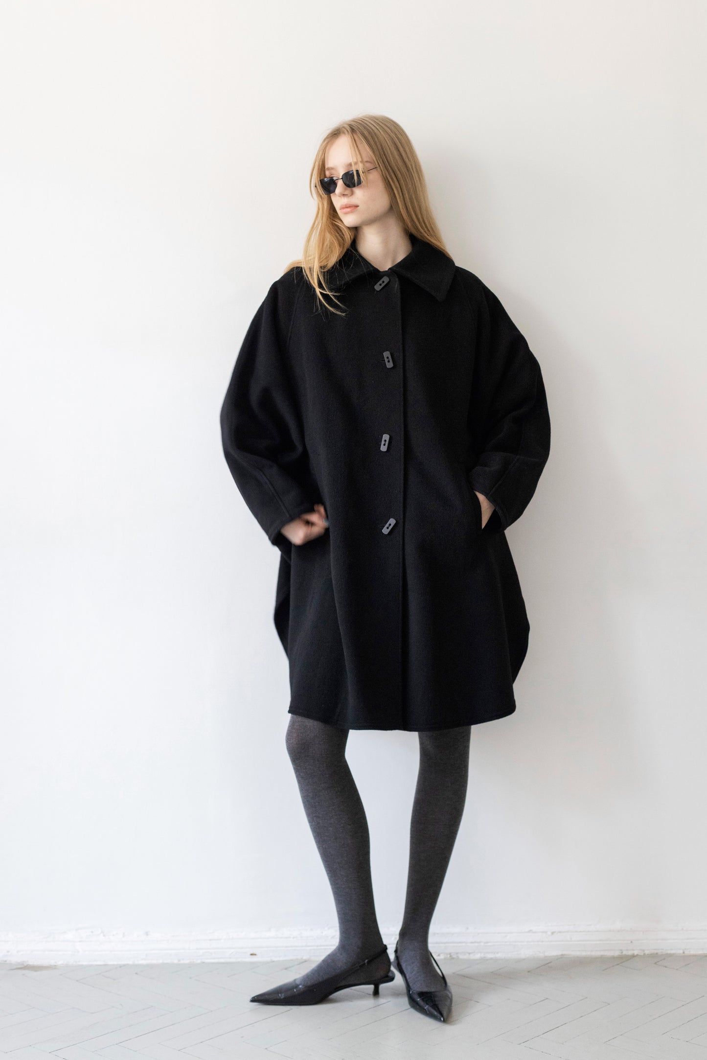 Vintage Black Wool Cape Coat