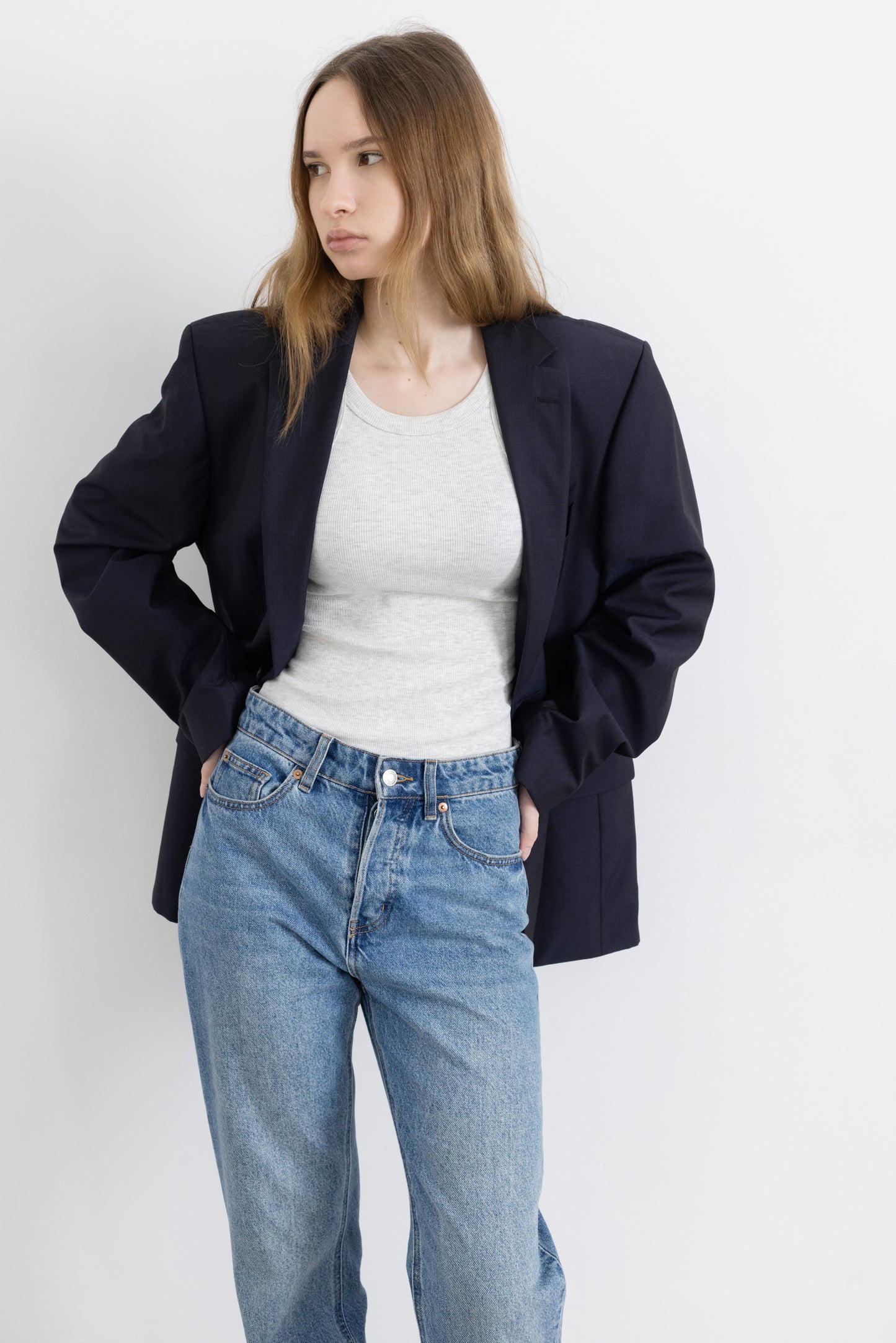 Vintage Hugo Boss Navy 100% Wool Blazer