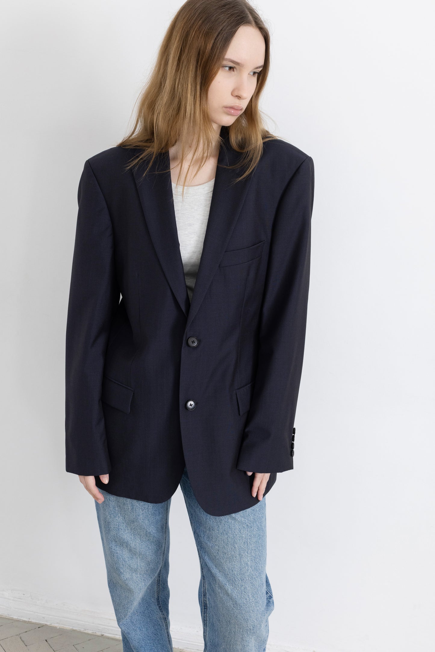 Vintage Hugo Boss Navy 100% Wool Blazer
