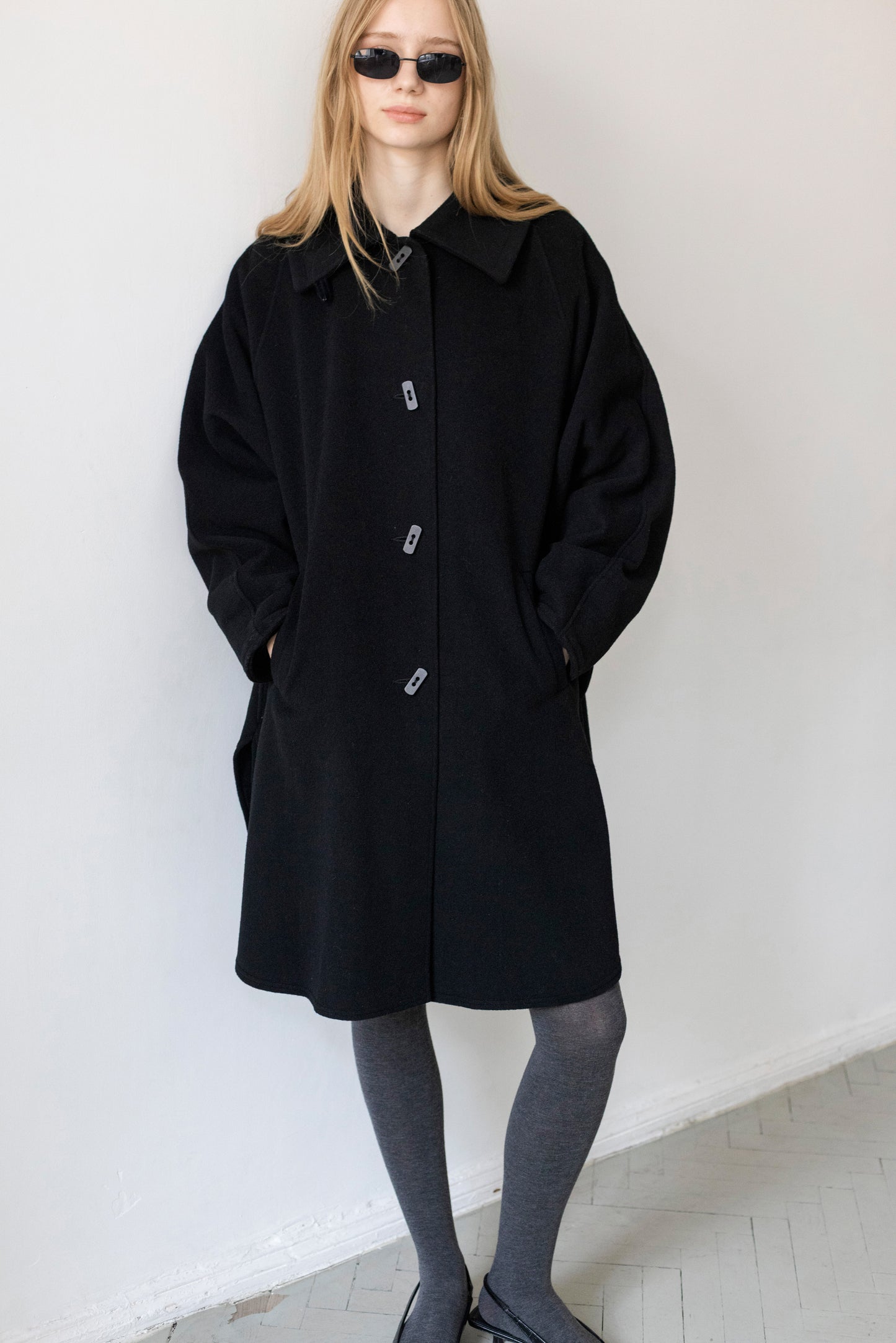 Vintage Black Wool Cape Coat