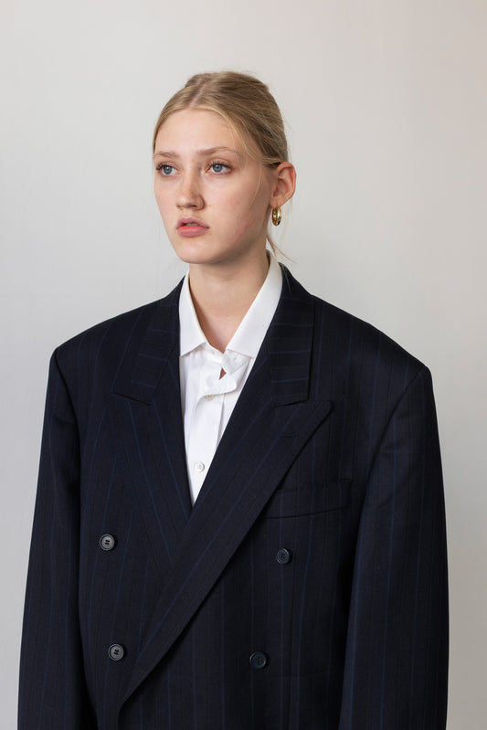 Vintage Striped Navy 100% Wool Blazer