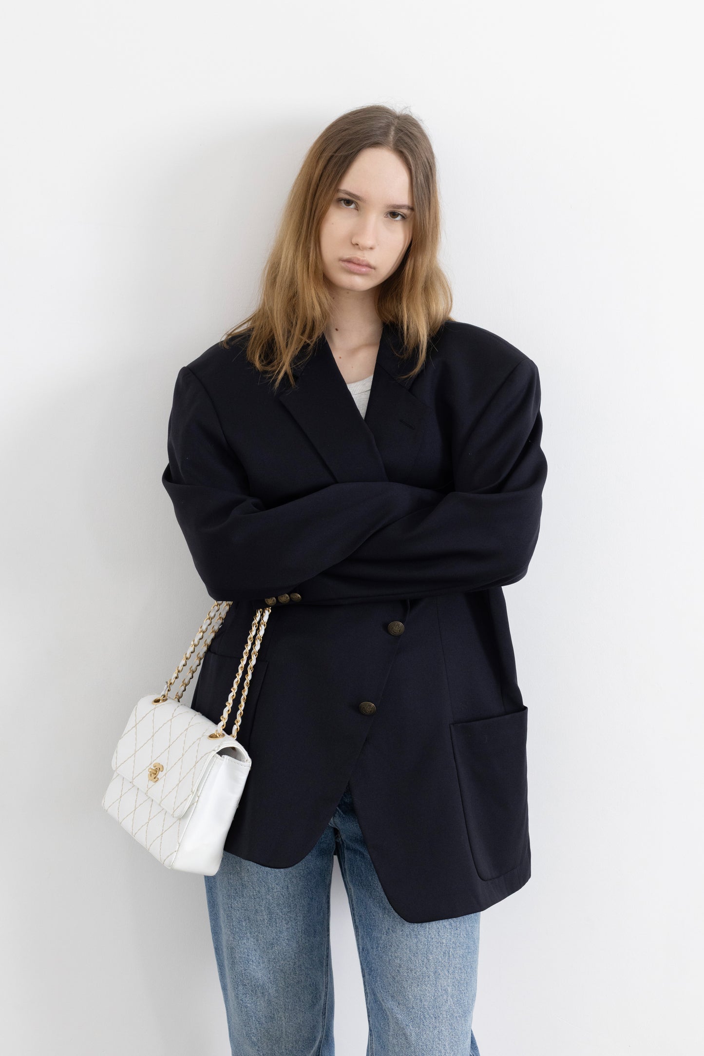 Vintage Navy 100% Wool Blazer