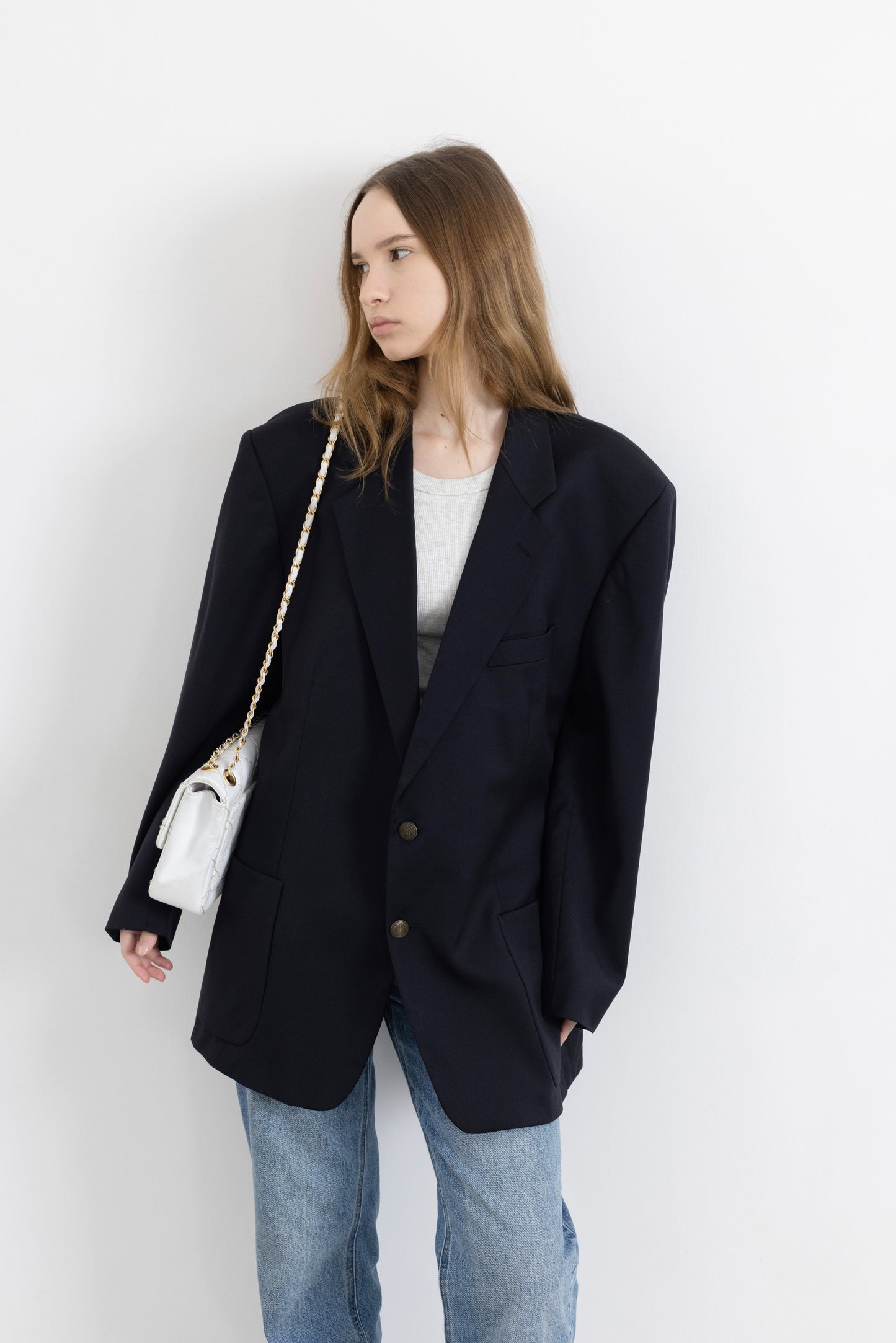 Vintage Navy 100% Wool Blazer