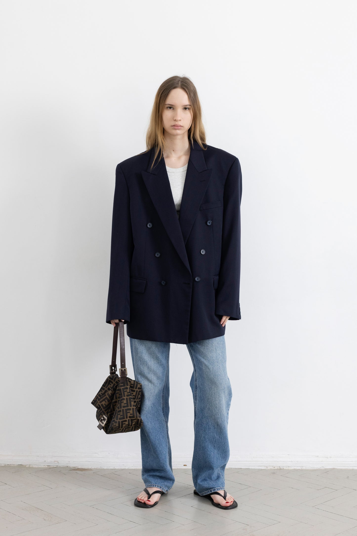 Vintage Navy Striped Wool Blazer
