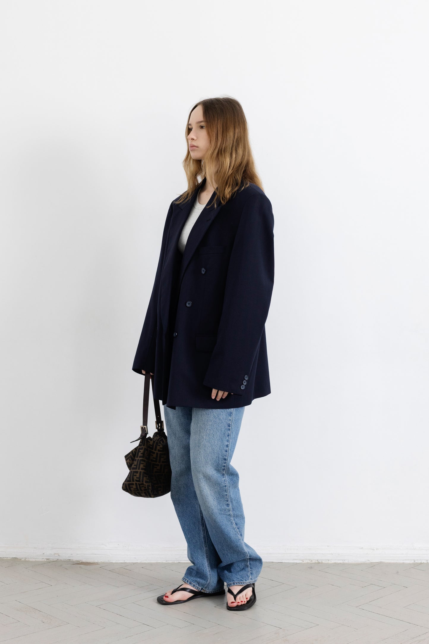 Vintage Navy Striped Wool Blazer
