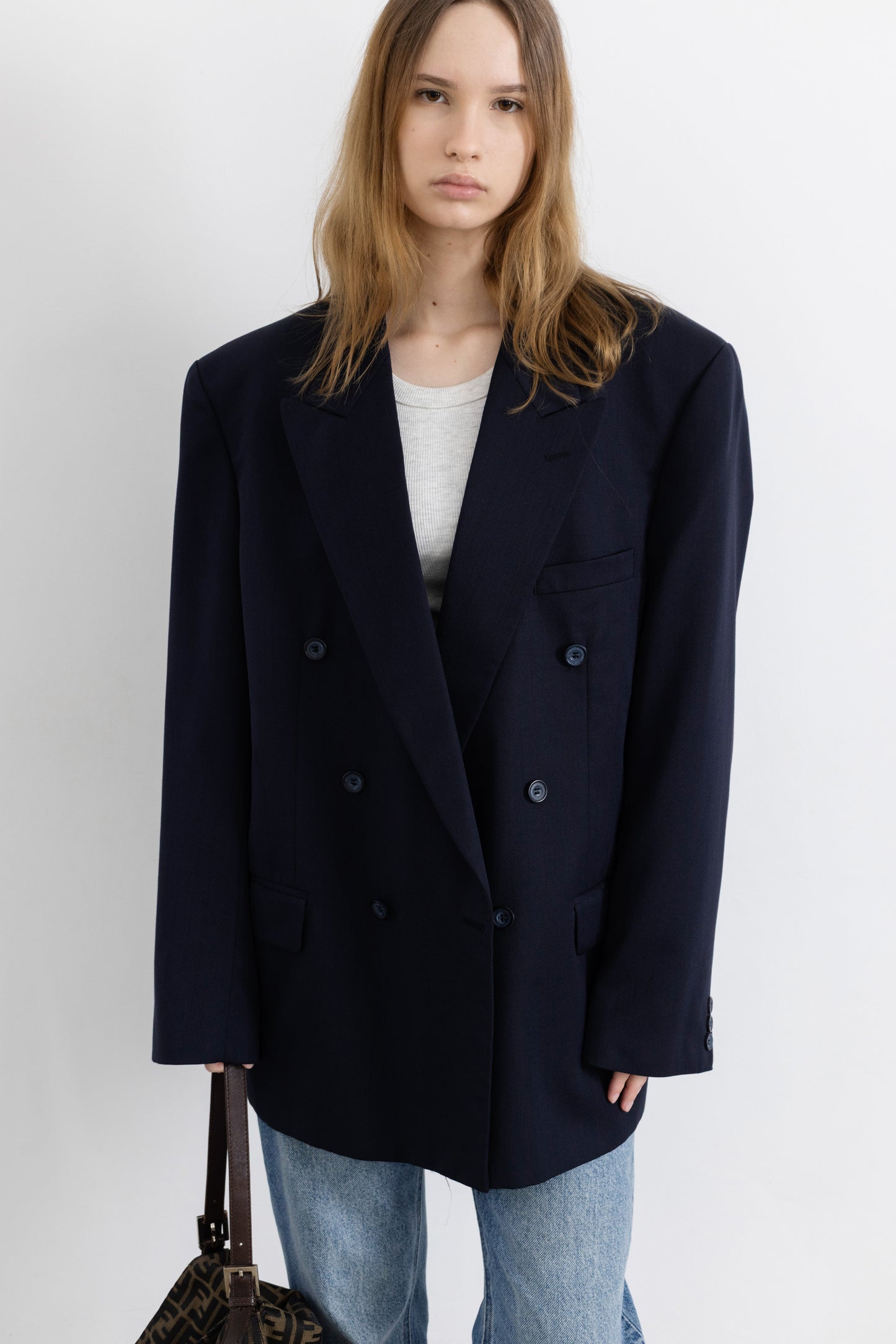 Vintage Navy Striped Wool Blazer