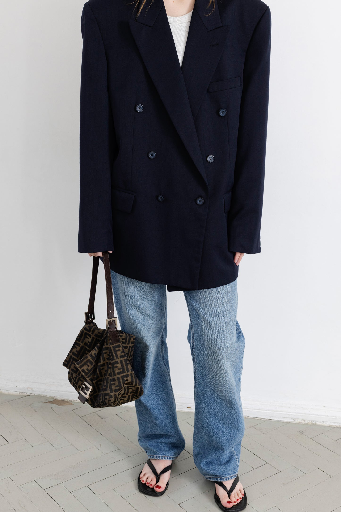 Vintage Navy Striped Wool Blazer