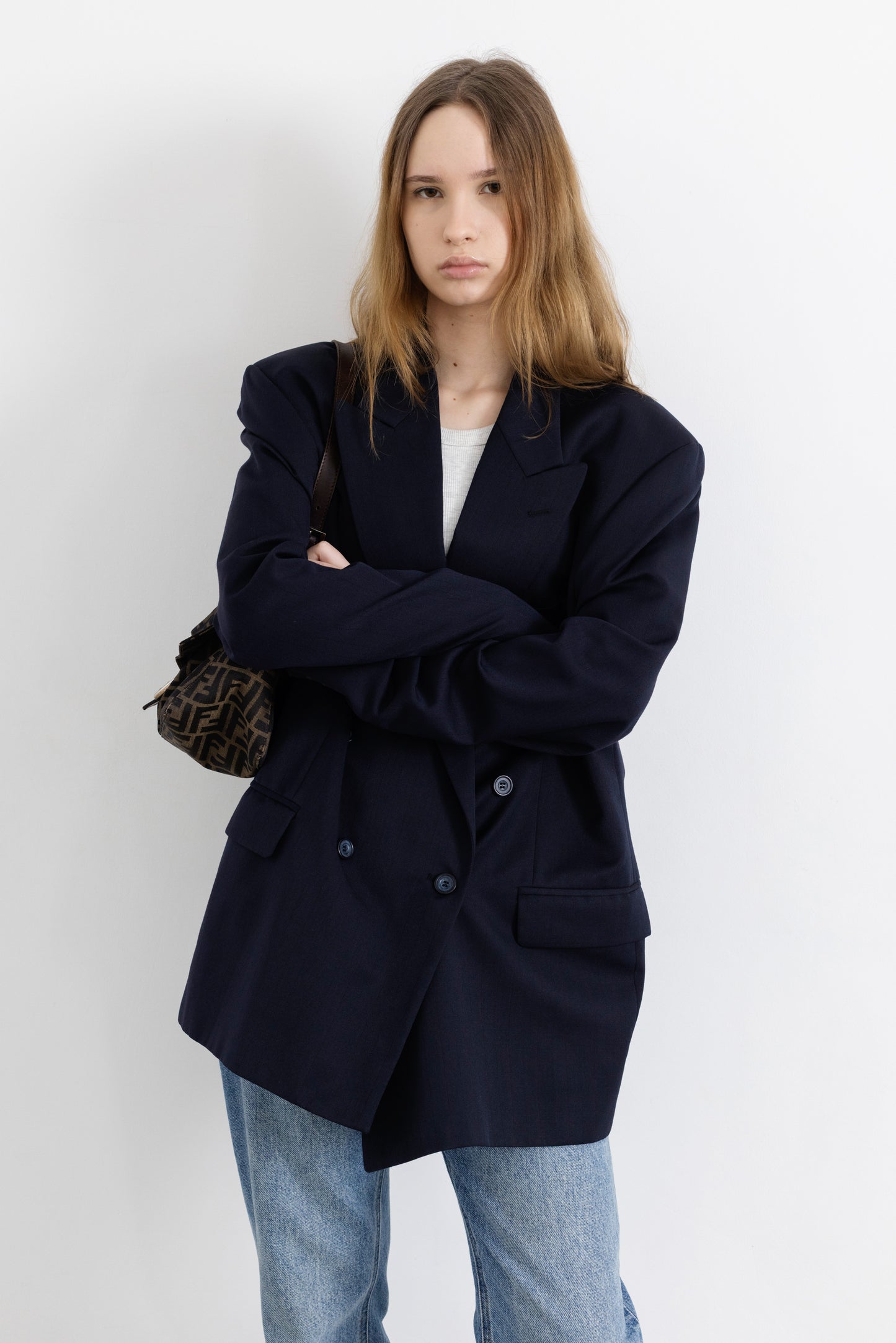 Vintage Navy Striped Wool Blazer