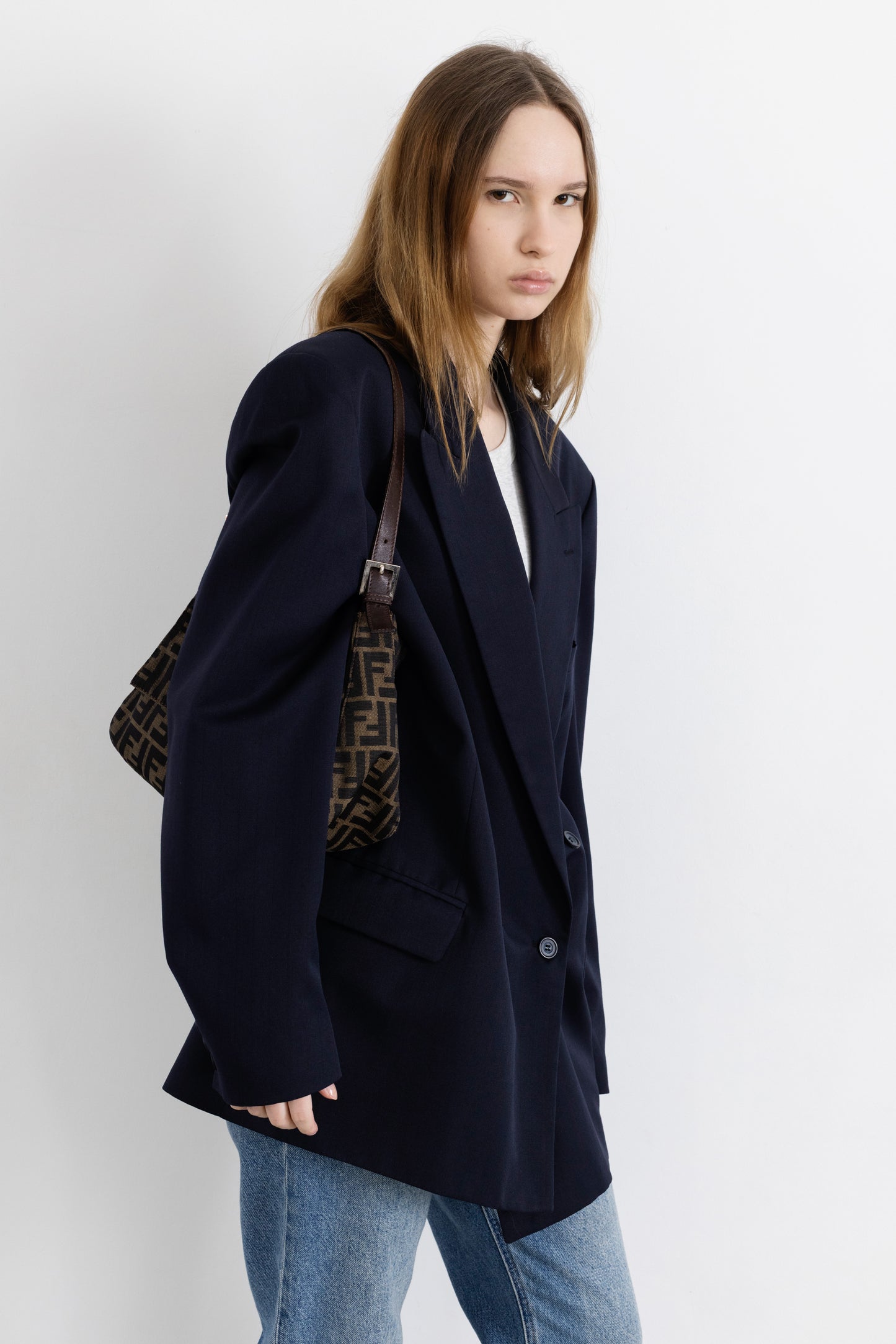 Vintage Navy Striped Wool Blazer